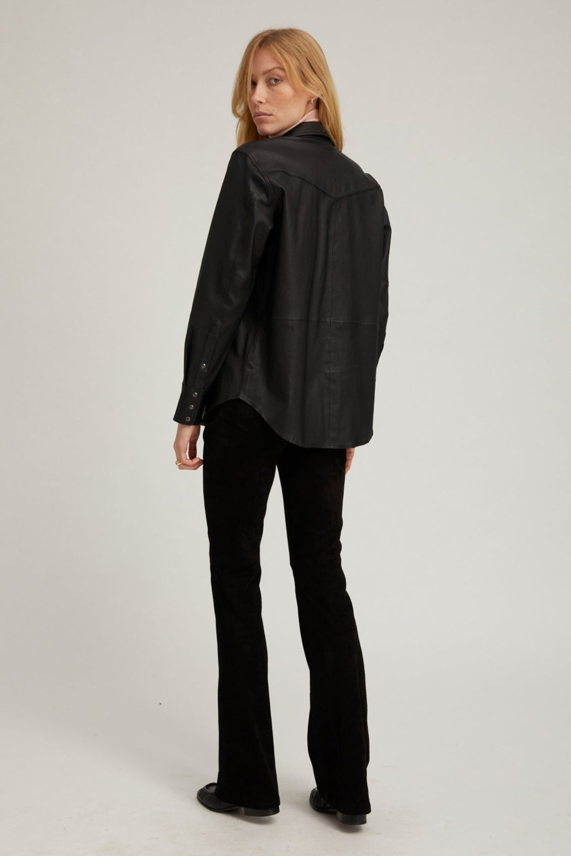 BLACK LEATHER WESTERN BUTTON DOWN - 4