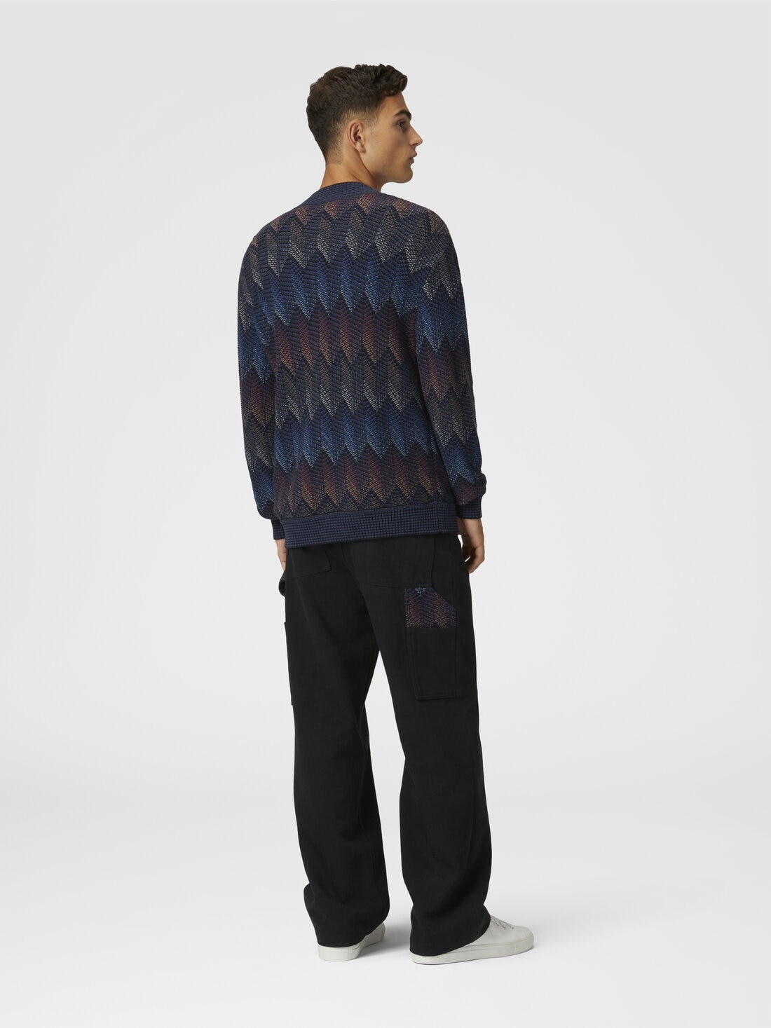 Gradient chevron cotton blend cardigan with pockets - 3