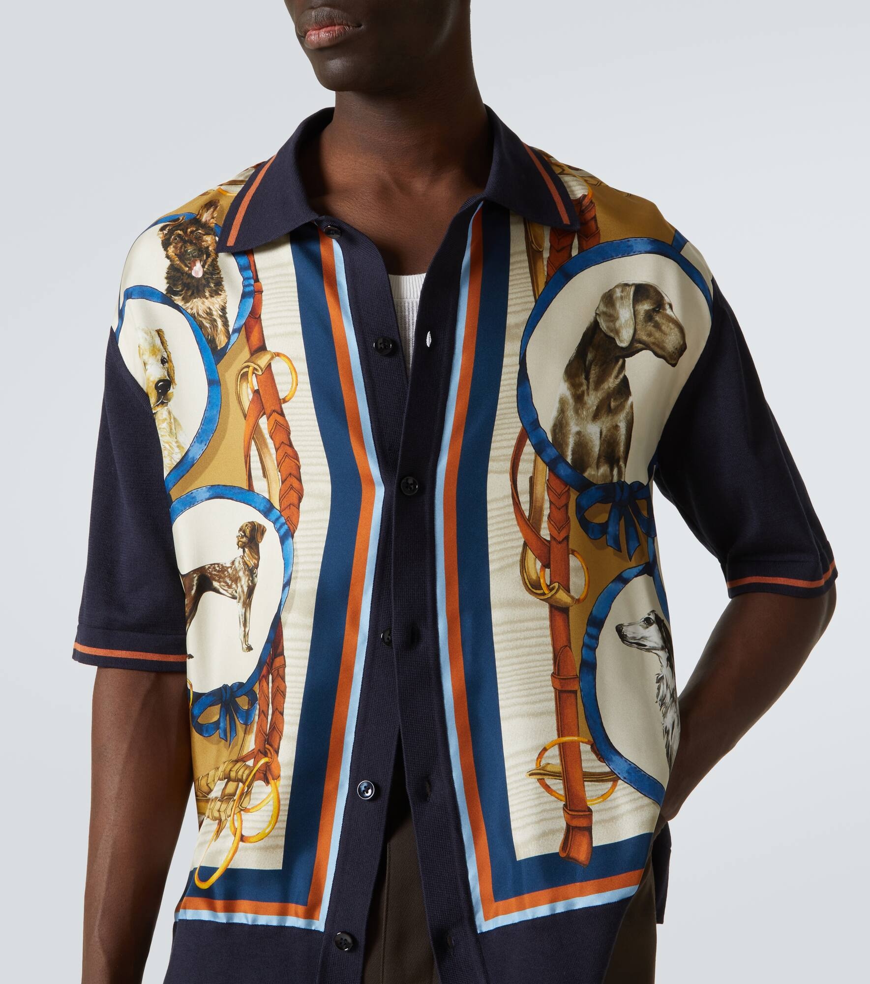Printed silk and cotton bowling shirt - 5