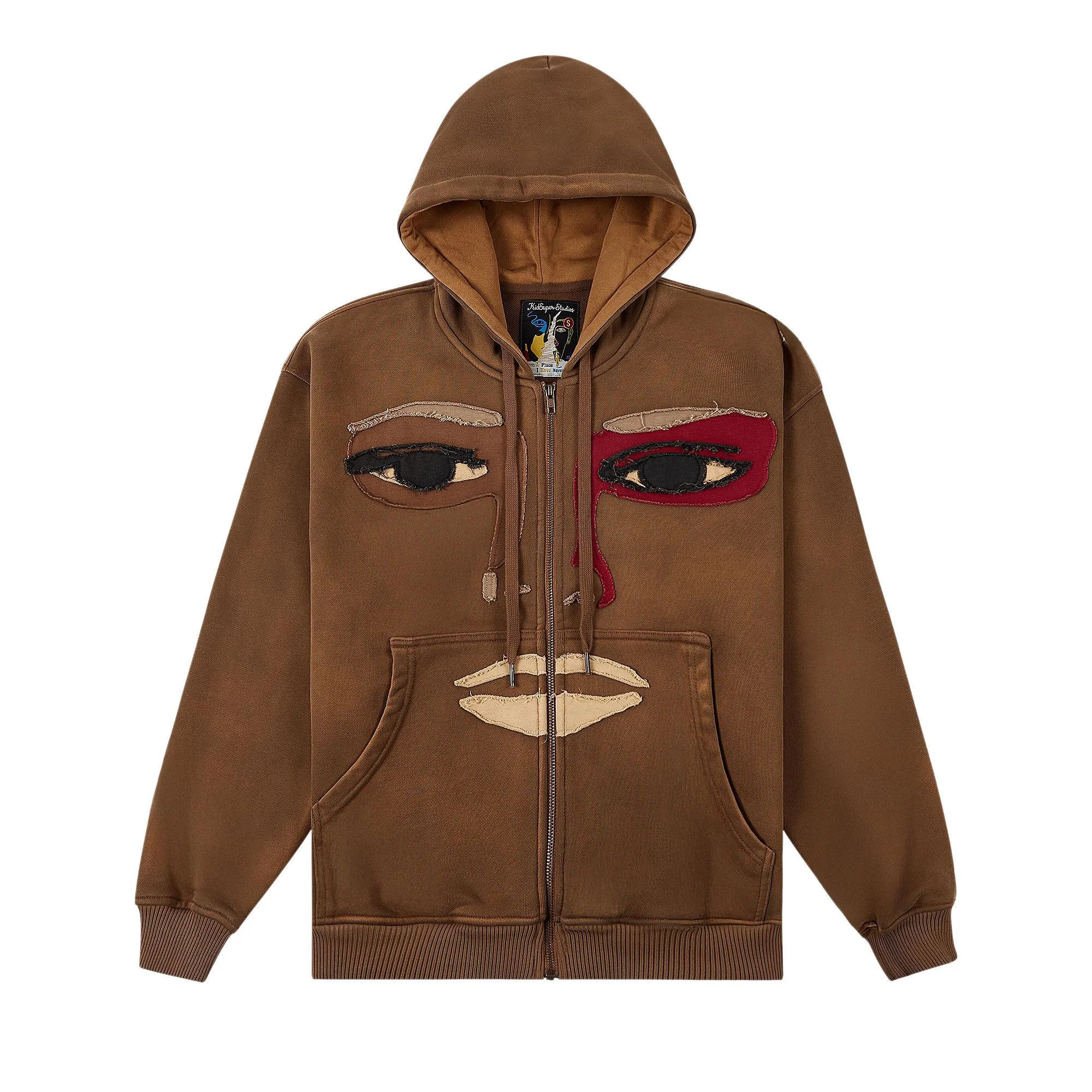 KidSuper Patchwork Face Zip Up Hoodie 'Brown' - 1