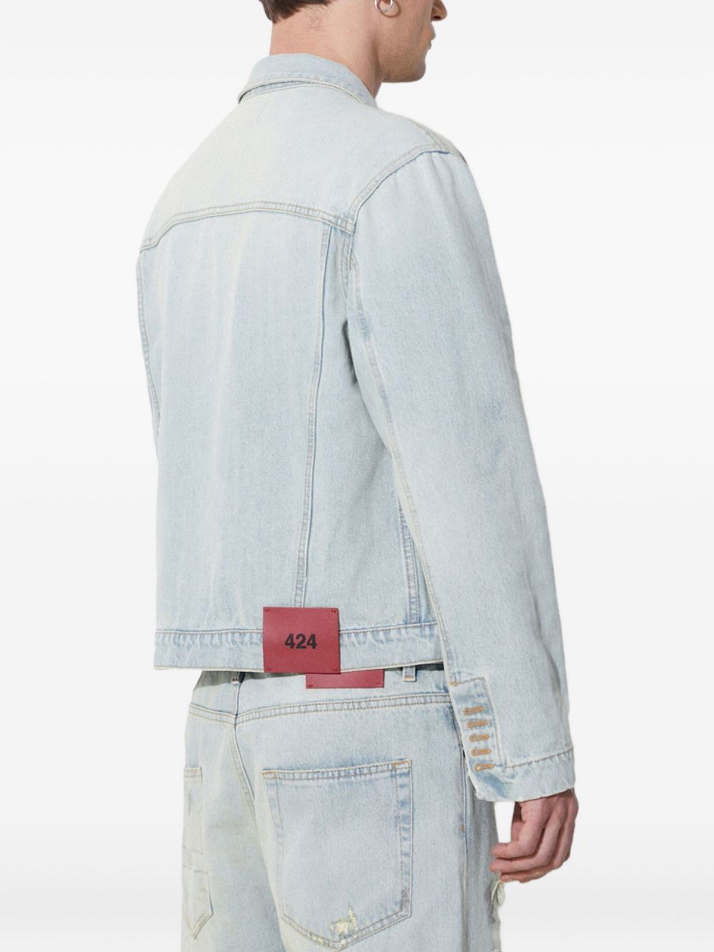 pleated-detail denim jacket - 3
