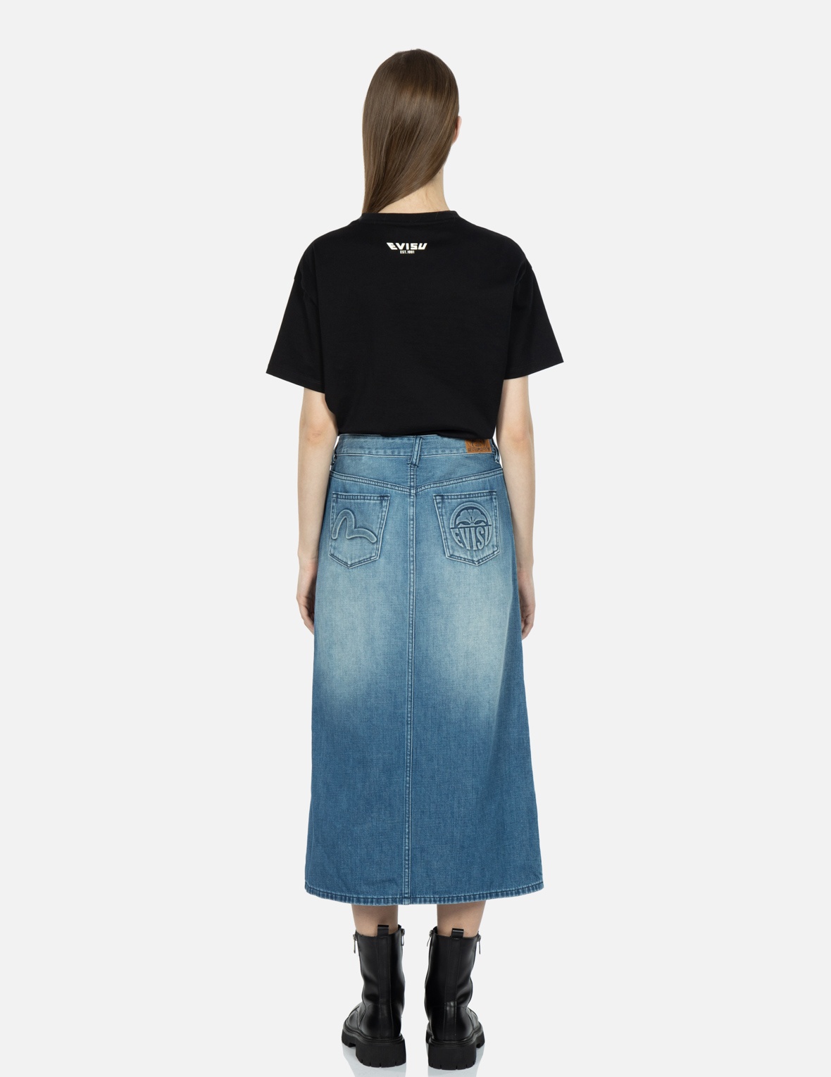 SEAGULL AND KAMON EMBOSSED DENIM SKIRT - 6