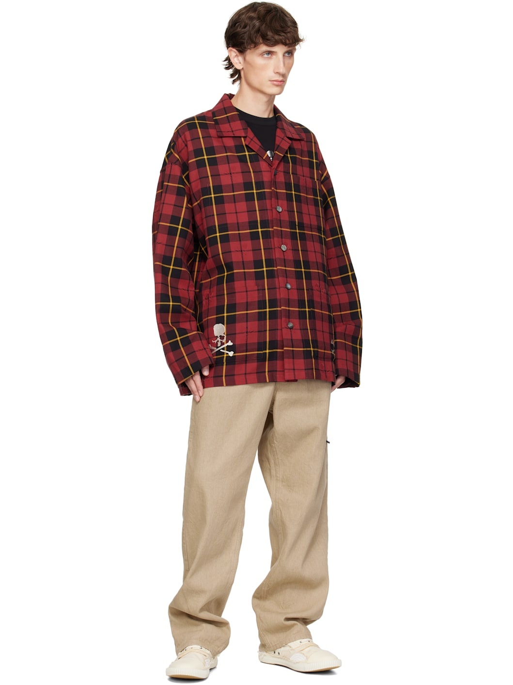 Burgundy Plaid Shirt Jacket - 4