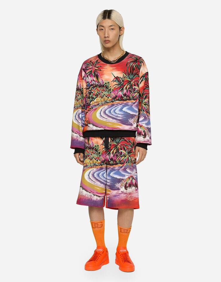 Jersey jogging shorts with Hawaiian print - 4