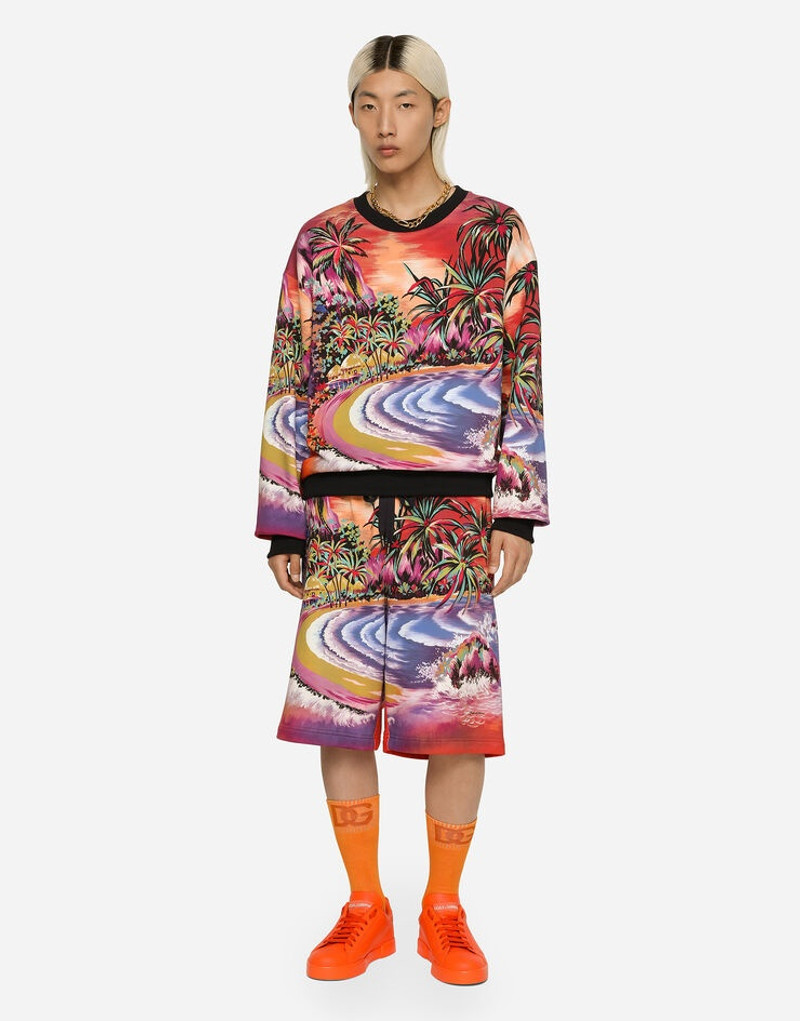 Jersey jogging shorts with Hawaiian print 4