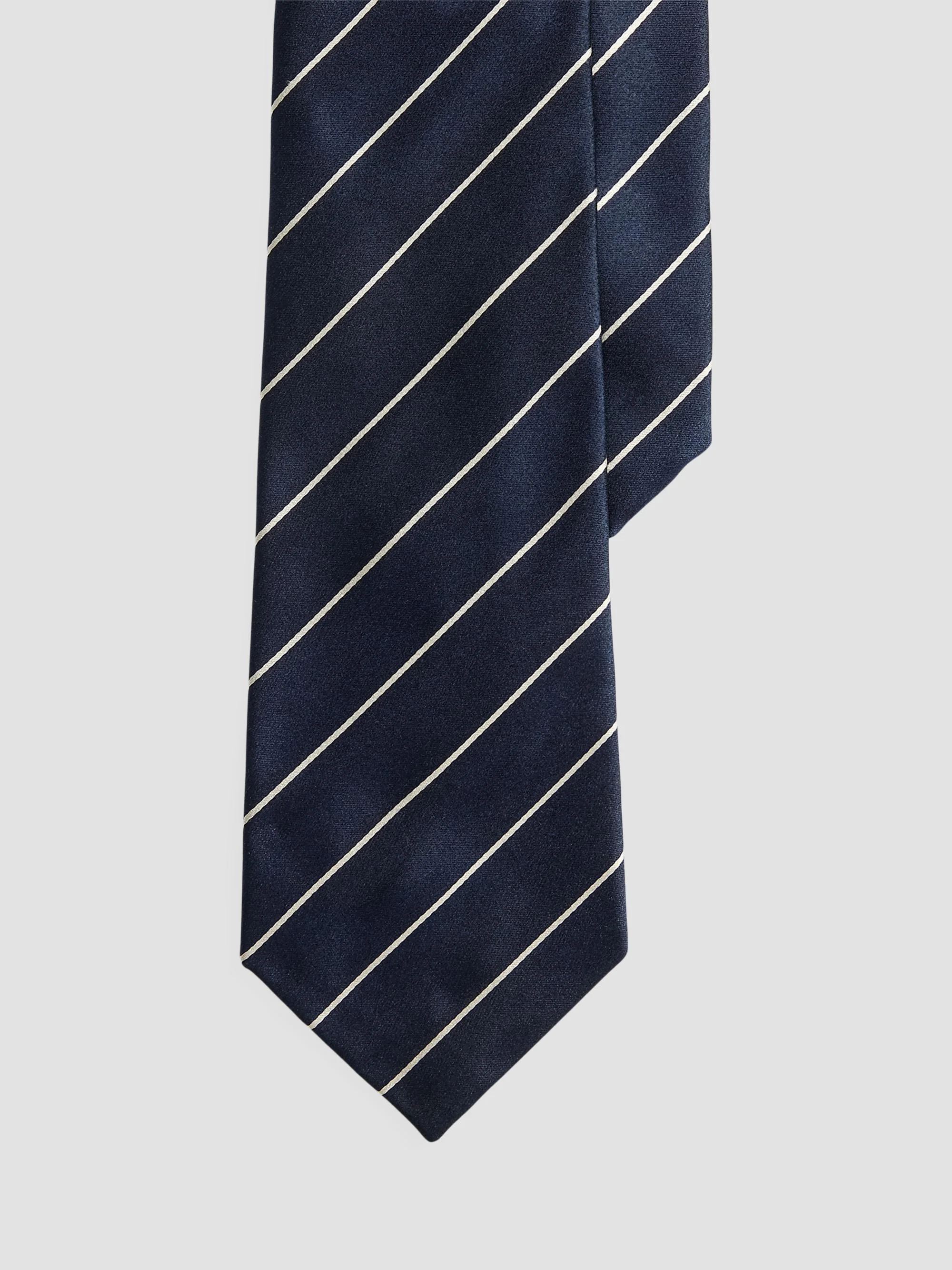 Men's Striped Silk Tie - Dark Navy - 1