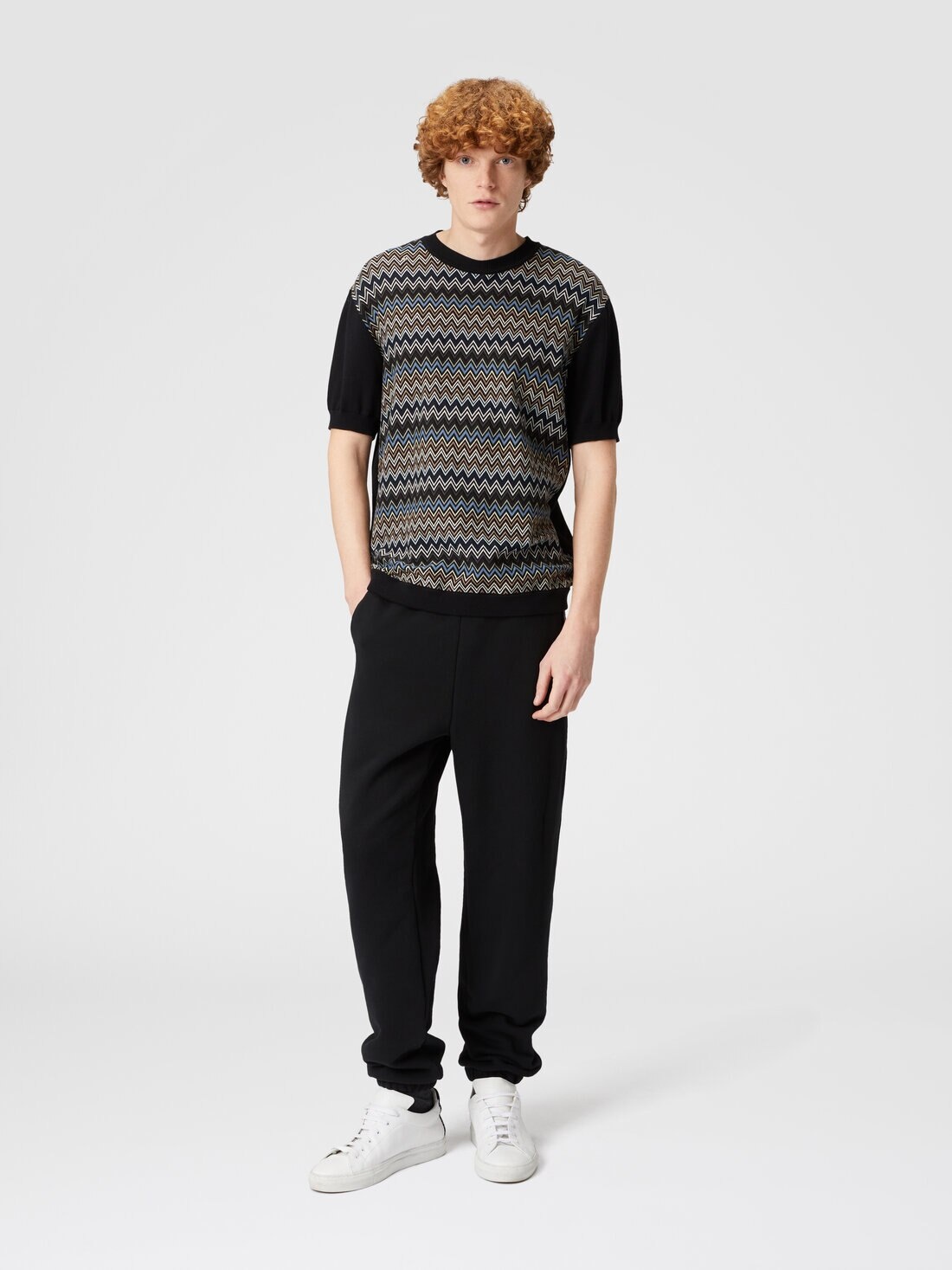 Cotton fleece joggers with knitted insert - 2