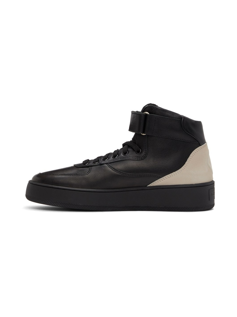 Black Leather Rhombus Hi-Top Sneakers 3