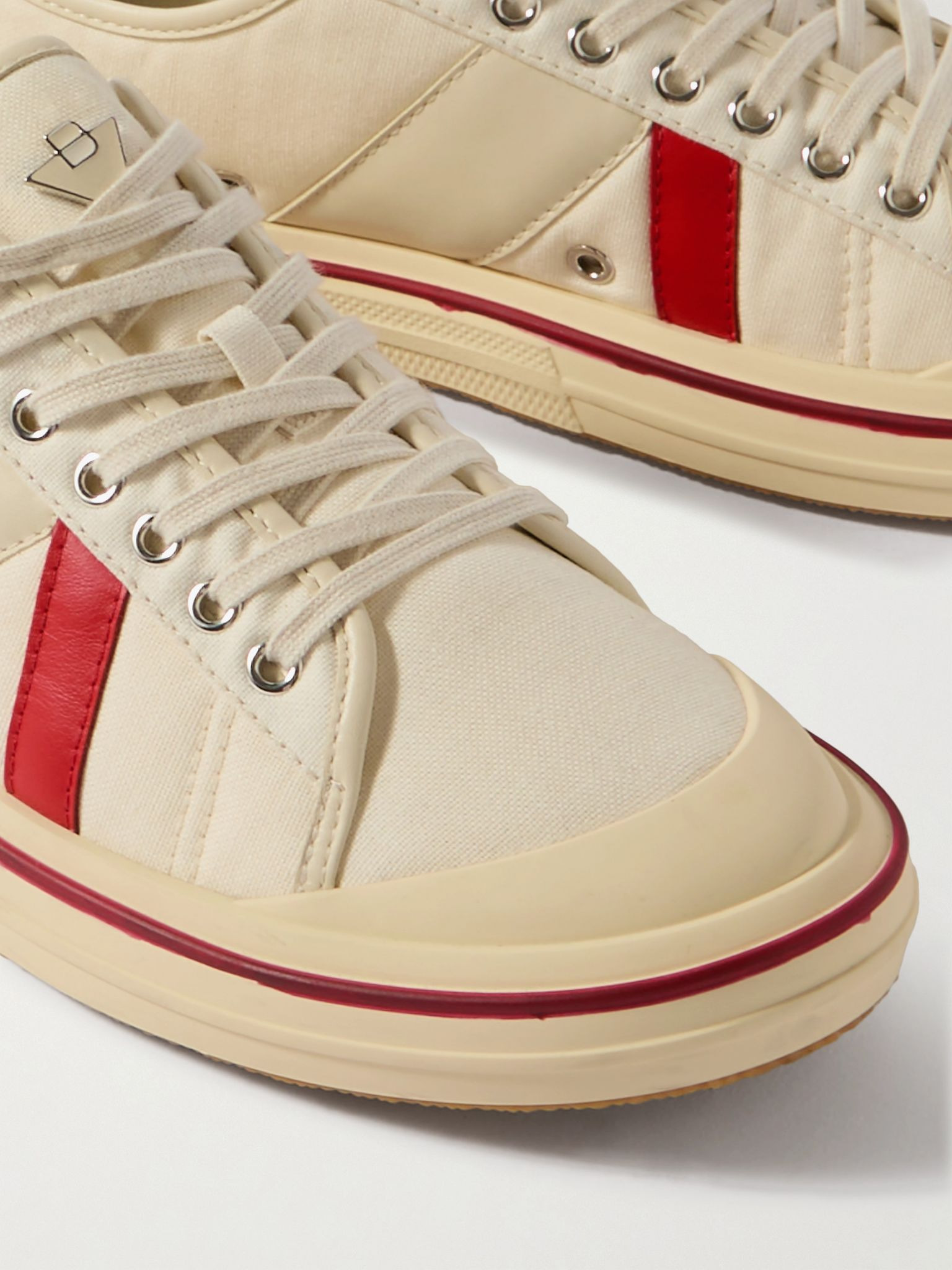 Eliot appliquéd leather-trimmed canvas sneakers White - 4