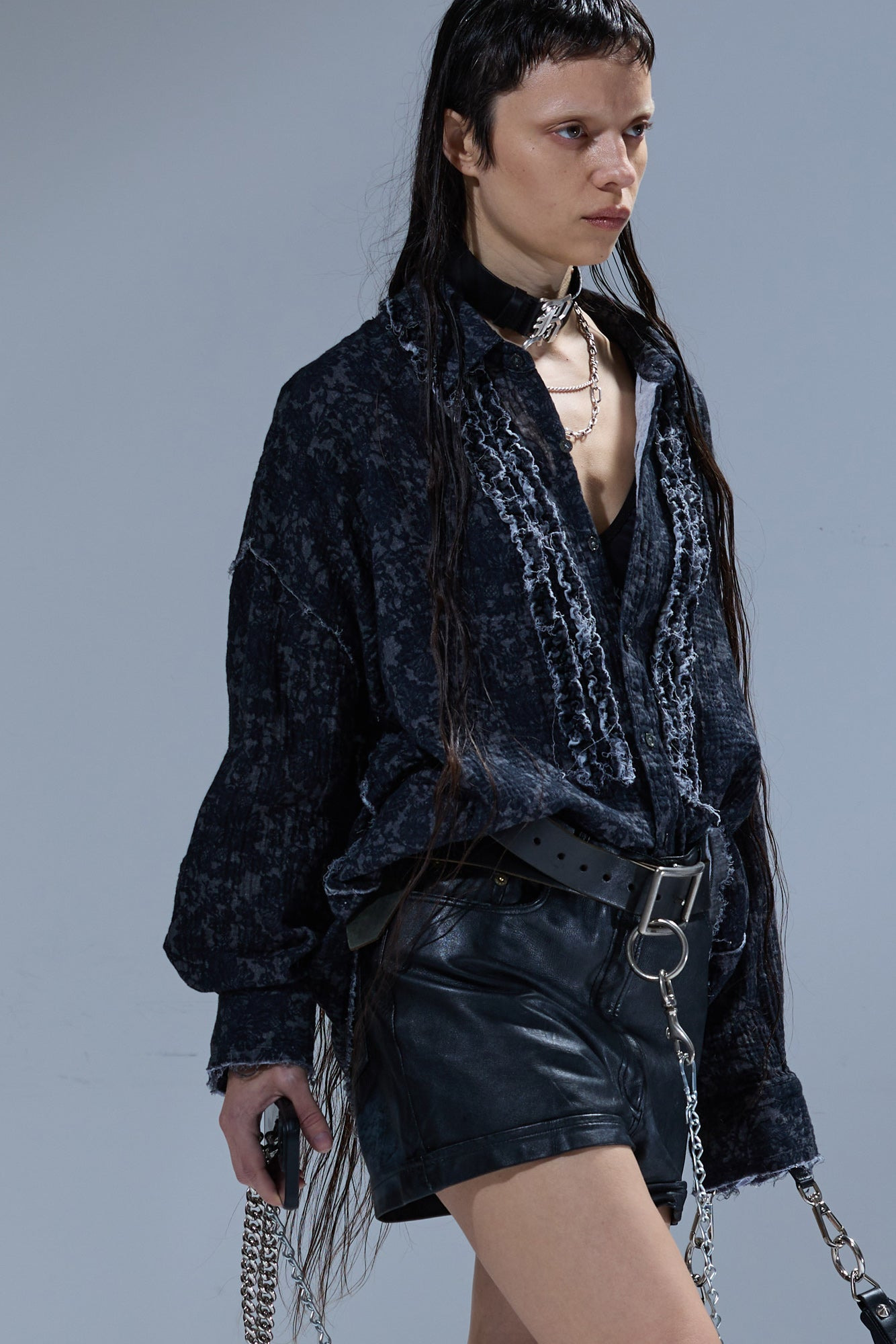 SHREDDED SEAM RUFFLE SHIRT - 1