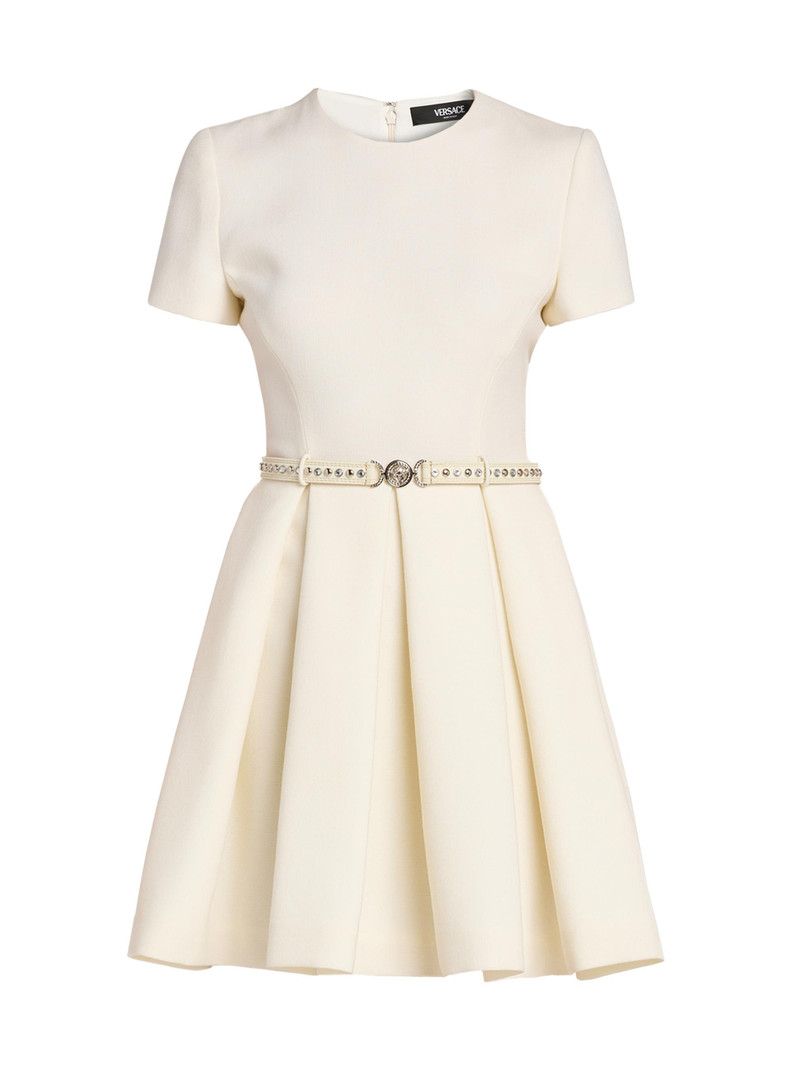 Women's Wool Crepe Belted Minidress - White 1