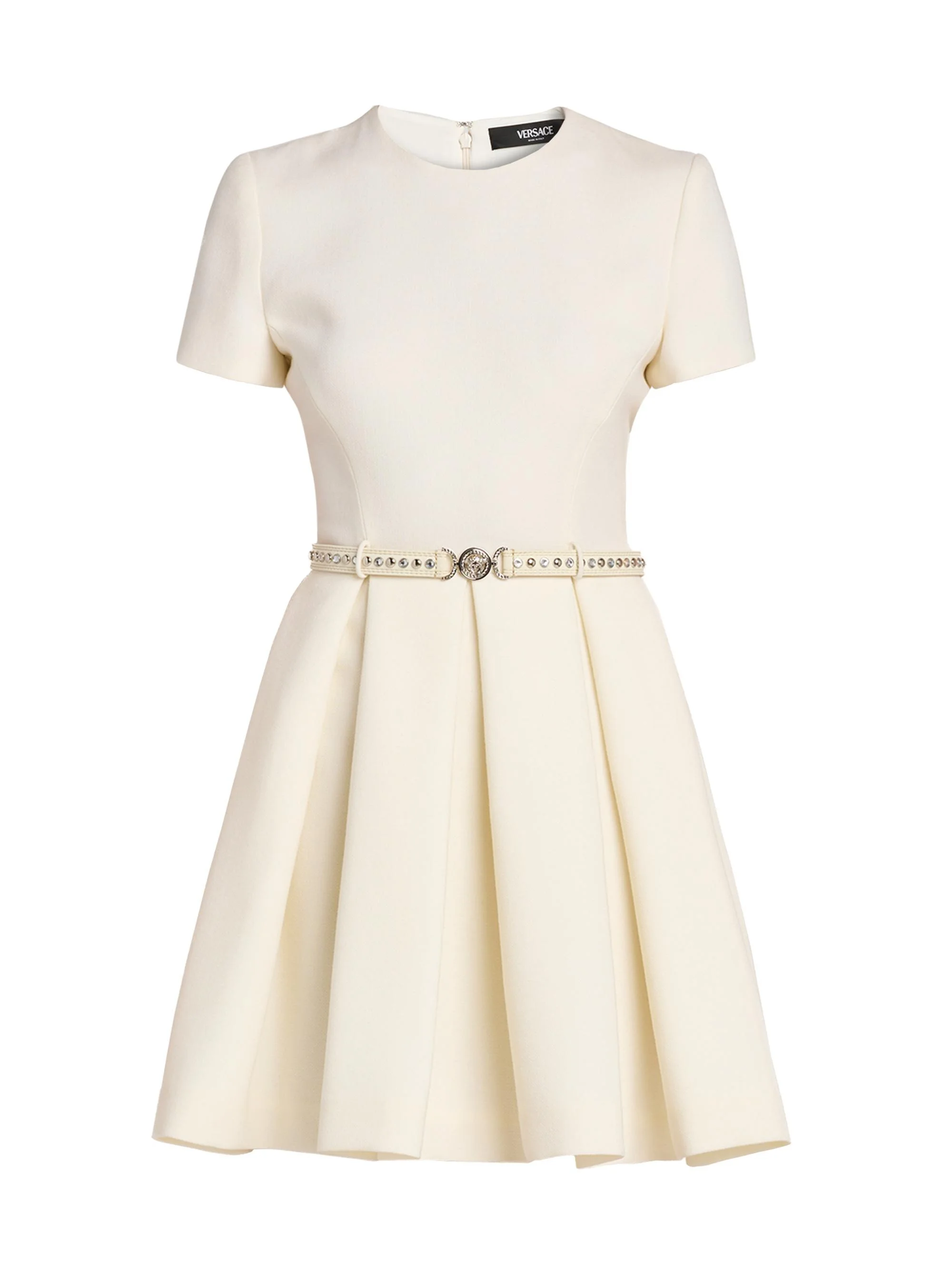 Women's Wool Crepe Belted Minidress - White - 1