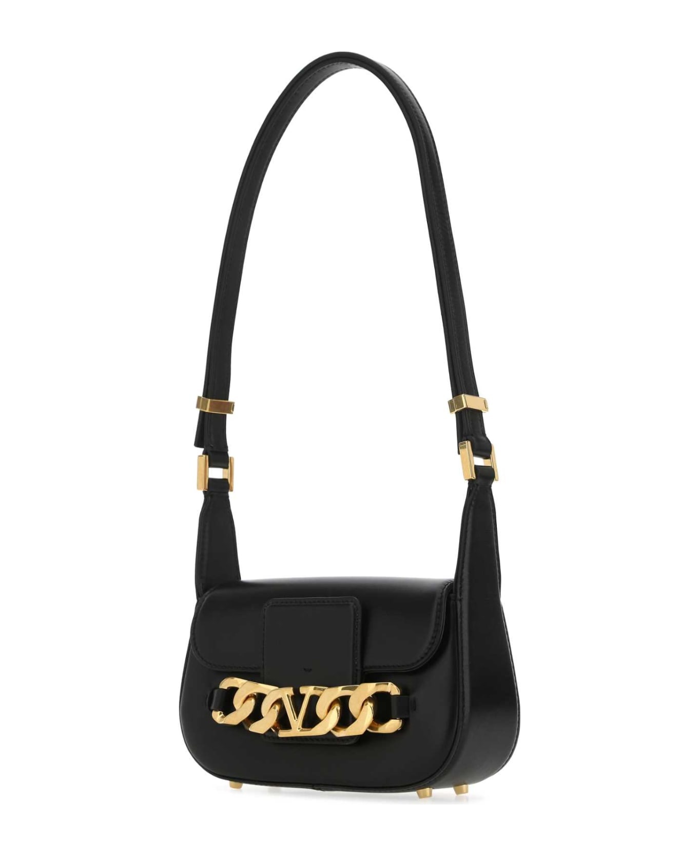 Black Leather Small Vlogo Chain Crossbody Bag - 2