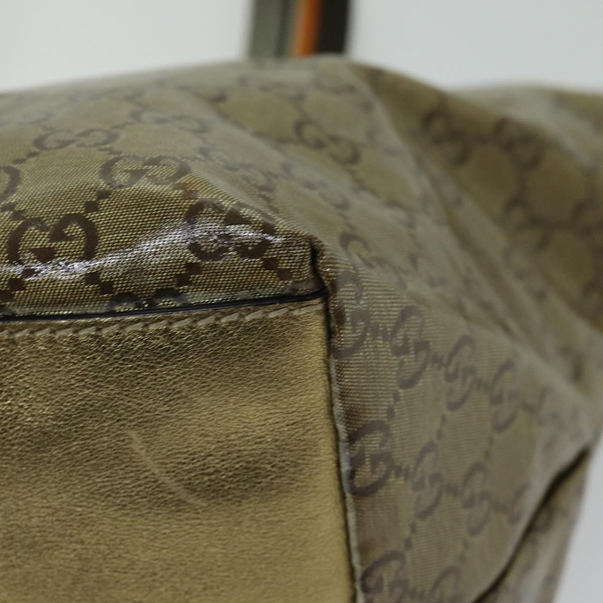 GUCCI GG Crystal Tote Bag Gold Gray Brown - 16