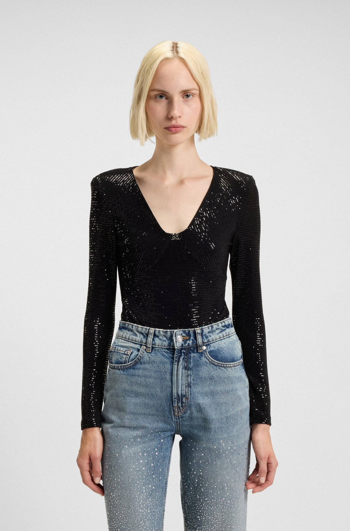 SPARKLING BODYSUIT IN STRETCH JERSEY WITH STACKED-LOGO TRIM - 2