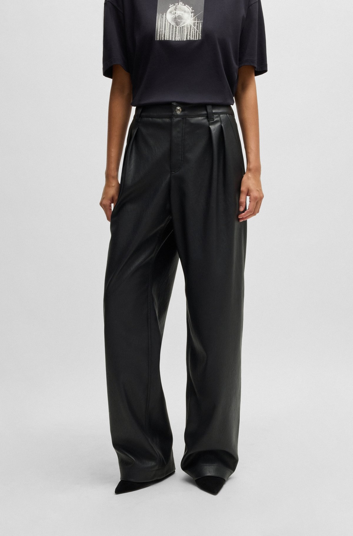 LOOSE-FIT WIDE-LEG TROUSERS IN FAUX LEATHER - 2