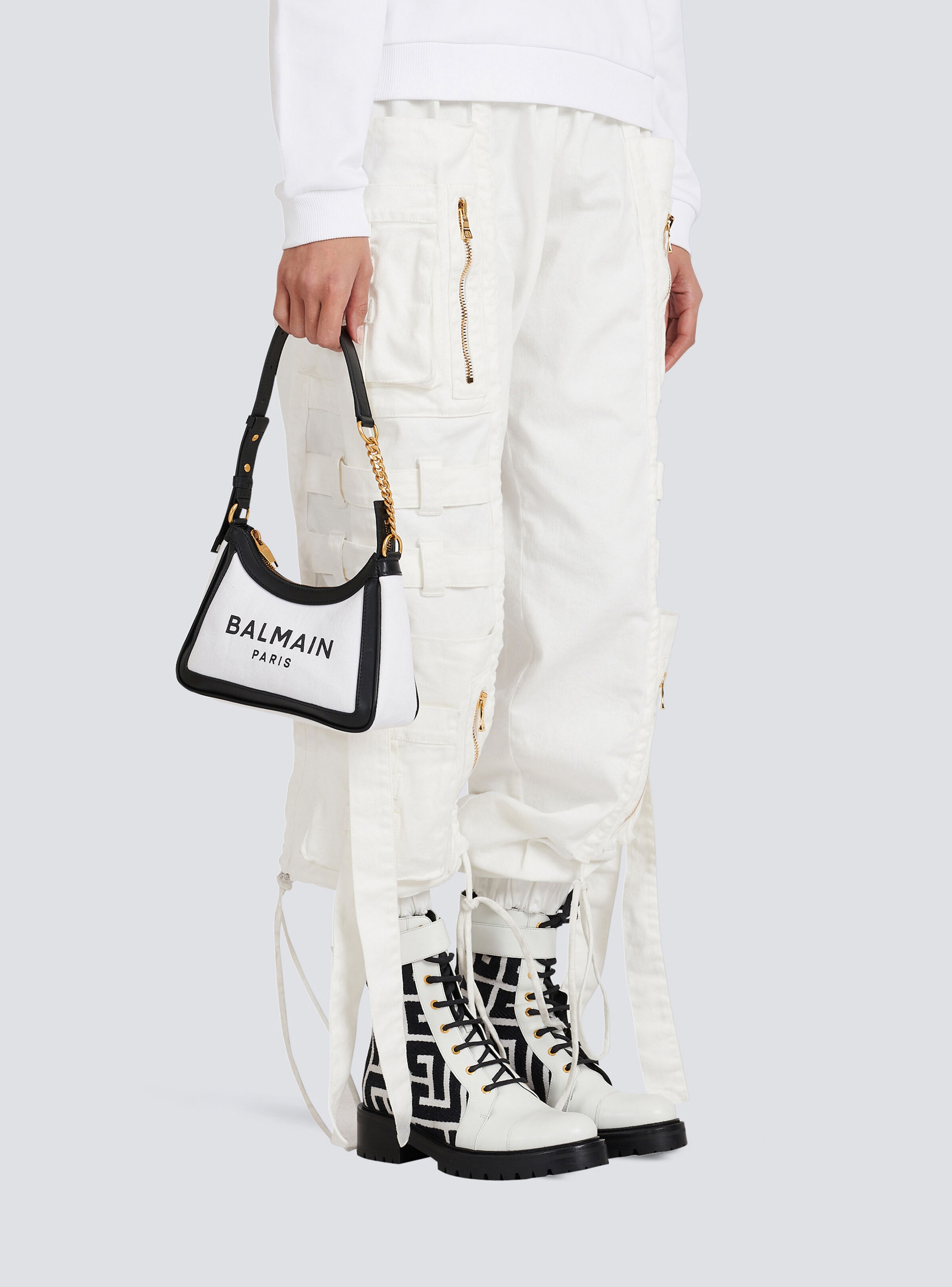 Canvas B-Army bag with leather panels - 8