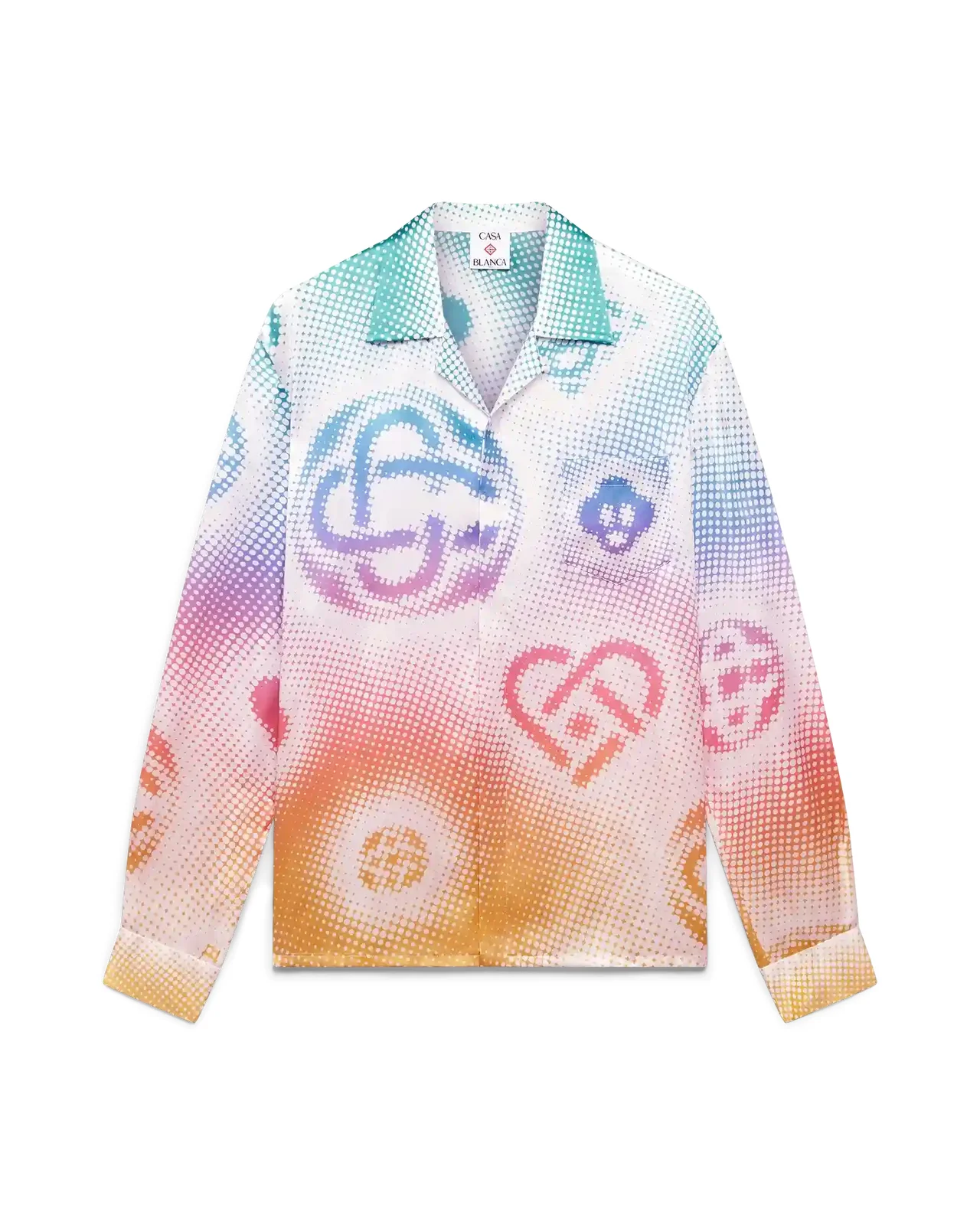 Halftone Logo Long Sleeve Silk Shirt - 1