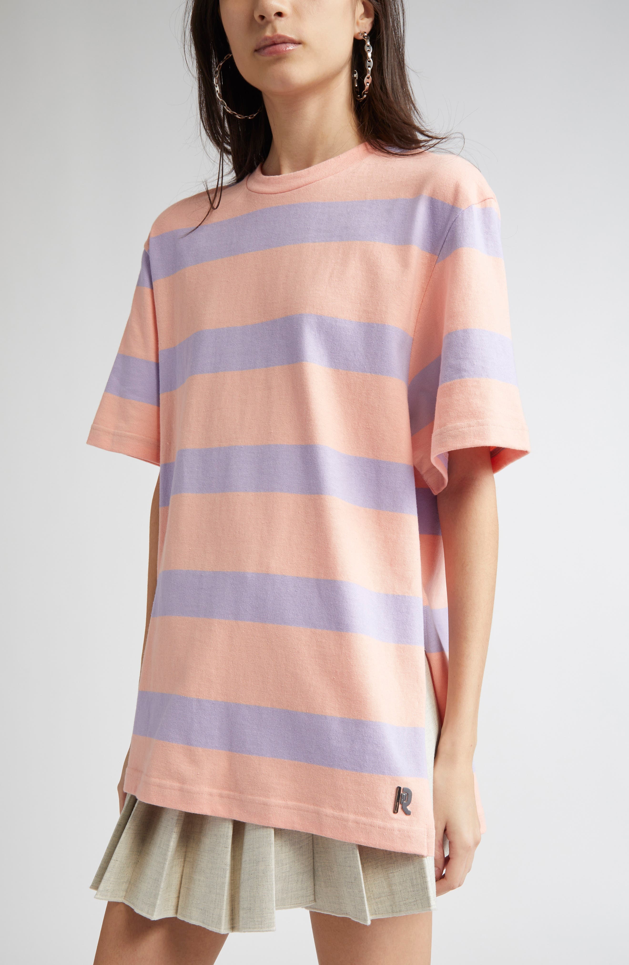 Rabanne Stripe Cotton T-Shirt in Stripes Peach /Lavander at Nordstrom - 5