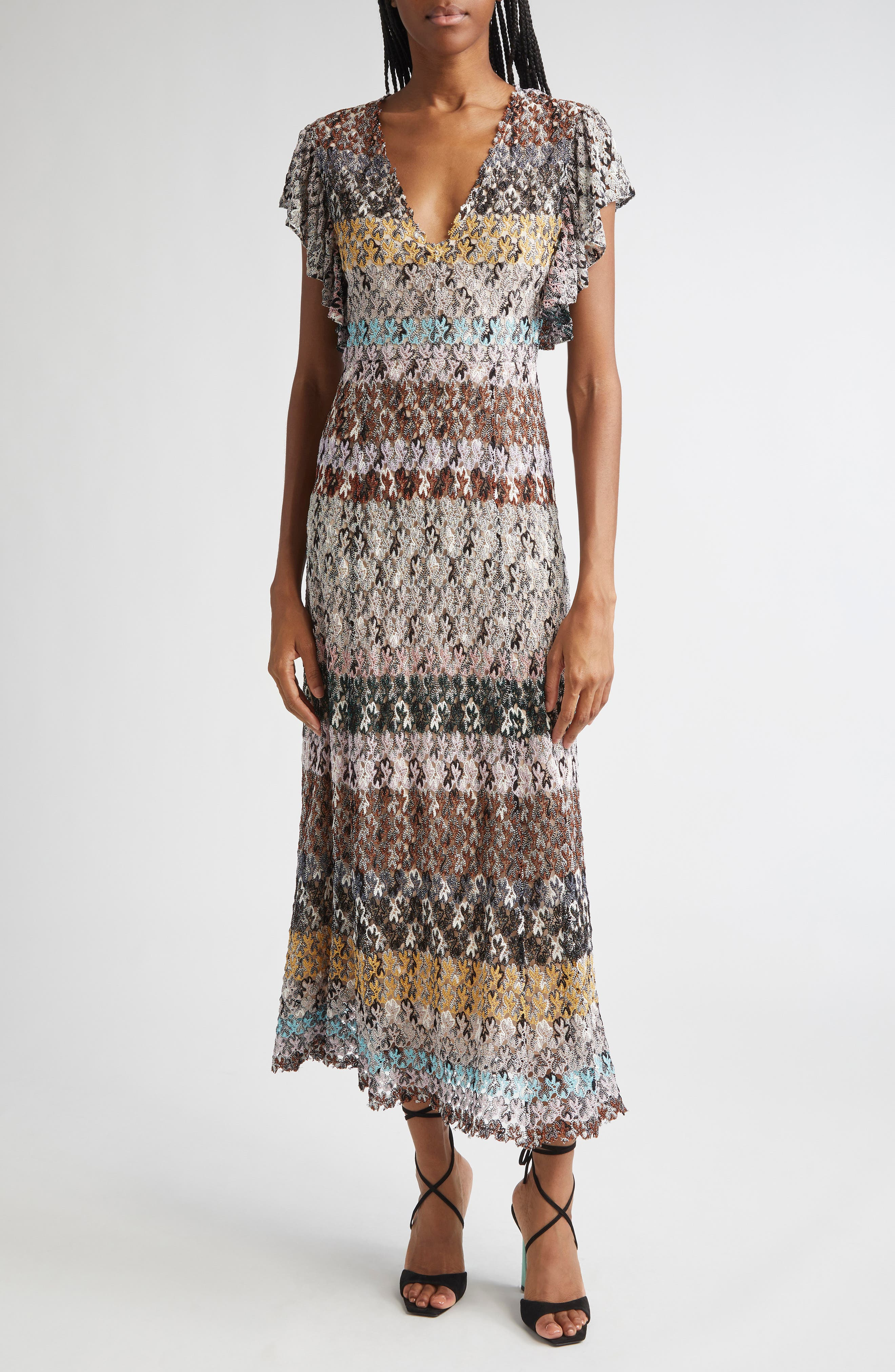 Missoni Knit Metallic Lace Maxi Dress in Beige Multicolor Tones at Nordstrom - 1