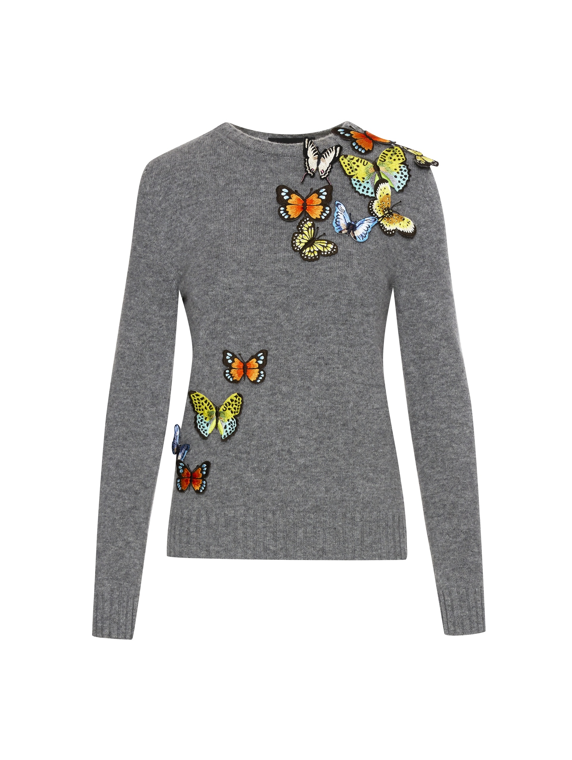 LONG SLEEVE BUTTERFLY EMBROIDERED PULLOVER - 1