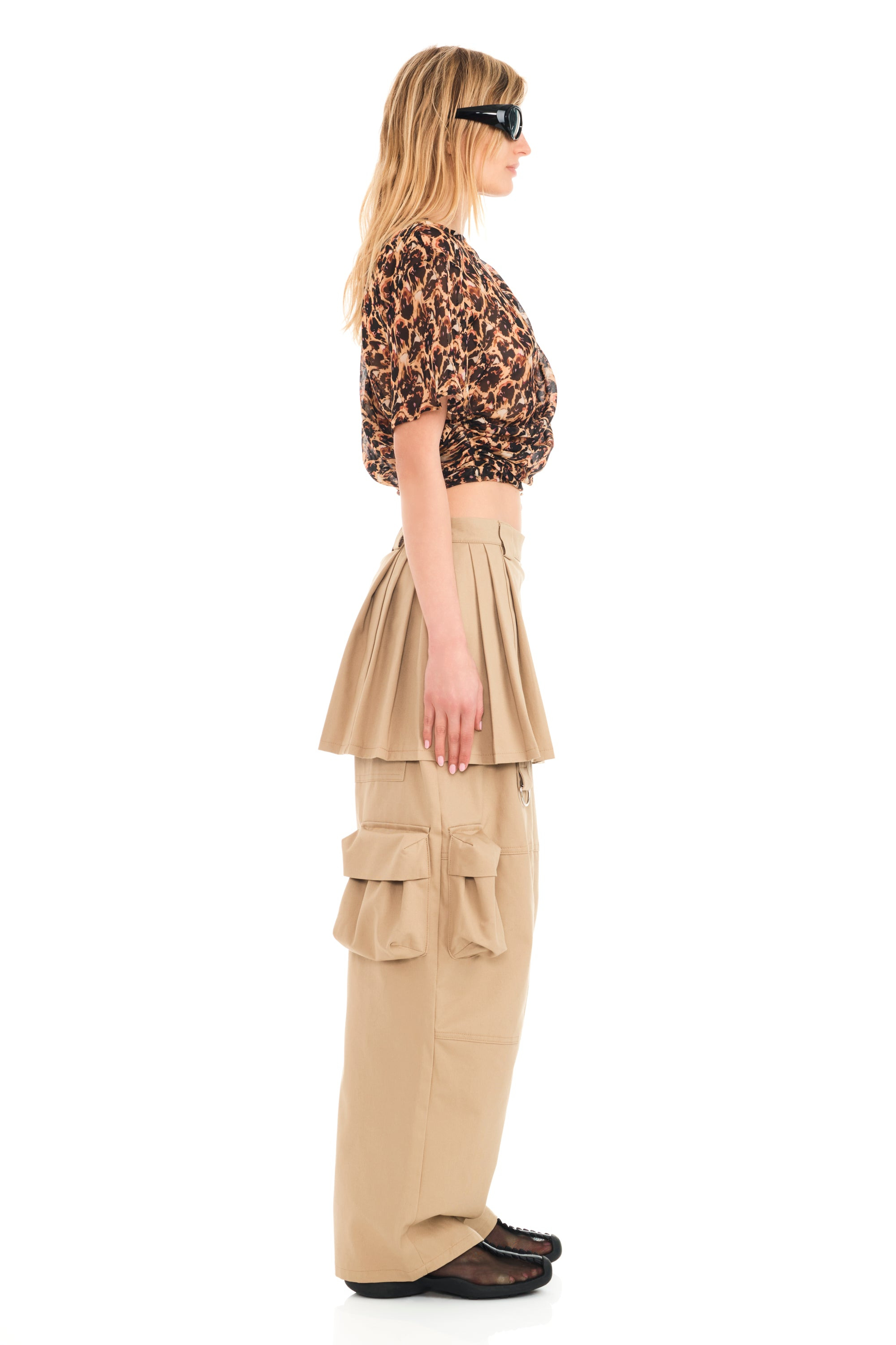 KHAKI LAWN SKIRT CARGO PANT - 4
