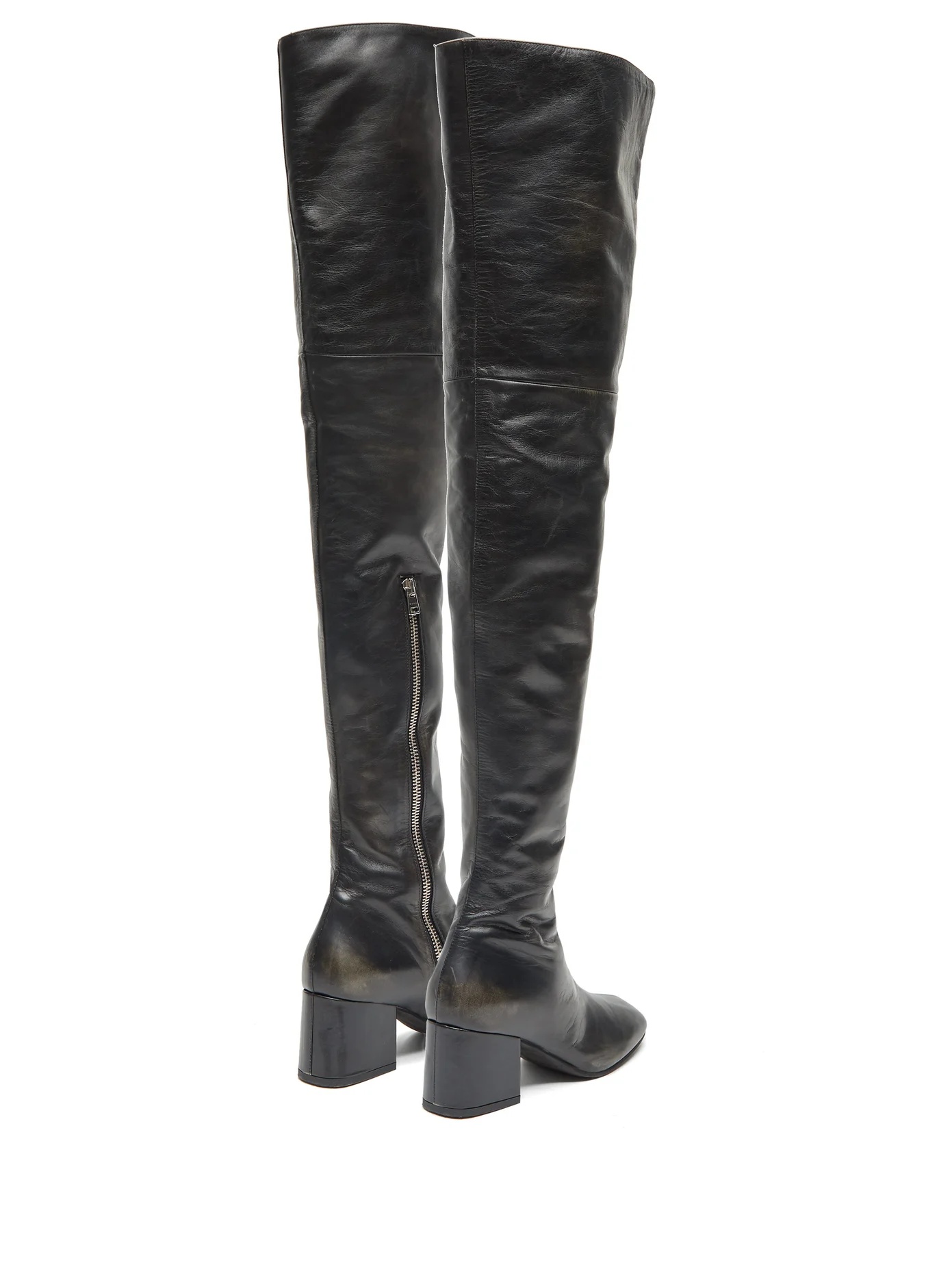 Zipped distressed-leather over-the-knee boots - 4