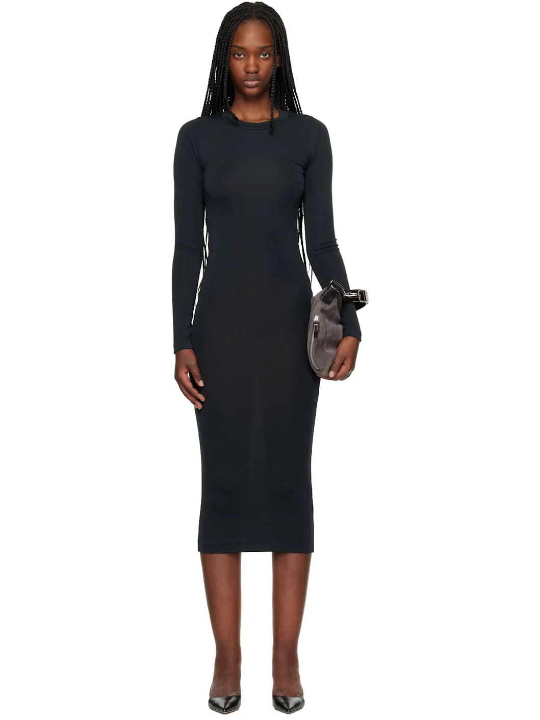 Black Fitted Long Sleeve Maxi Dress - 1