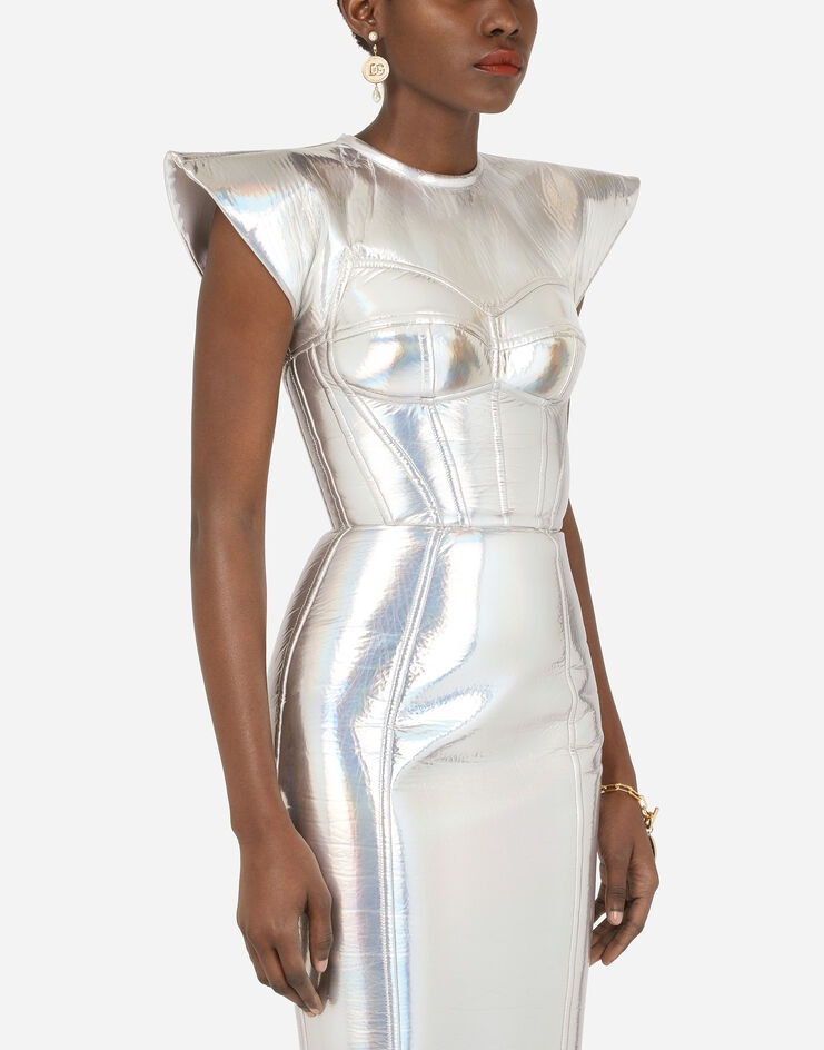 Holographic jersey calf-length bustier dress - 4