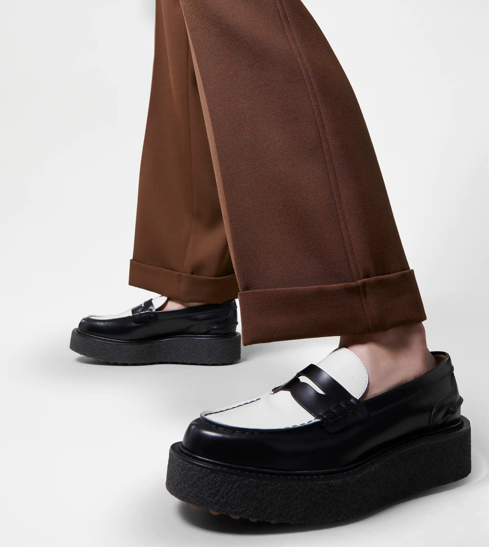 PLATFORM LOAFERS IN LEATHER - BLACK, WHITE - 2