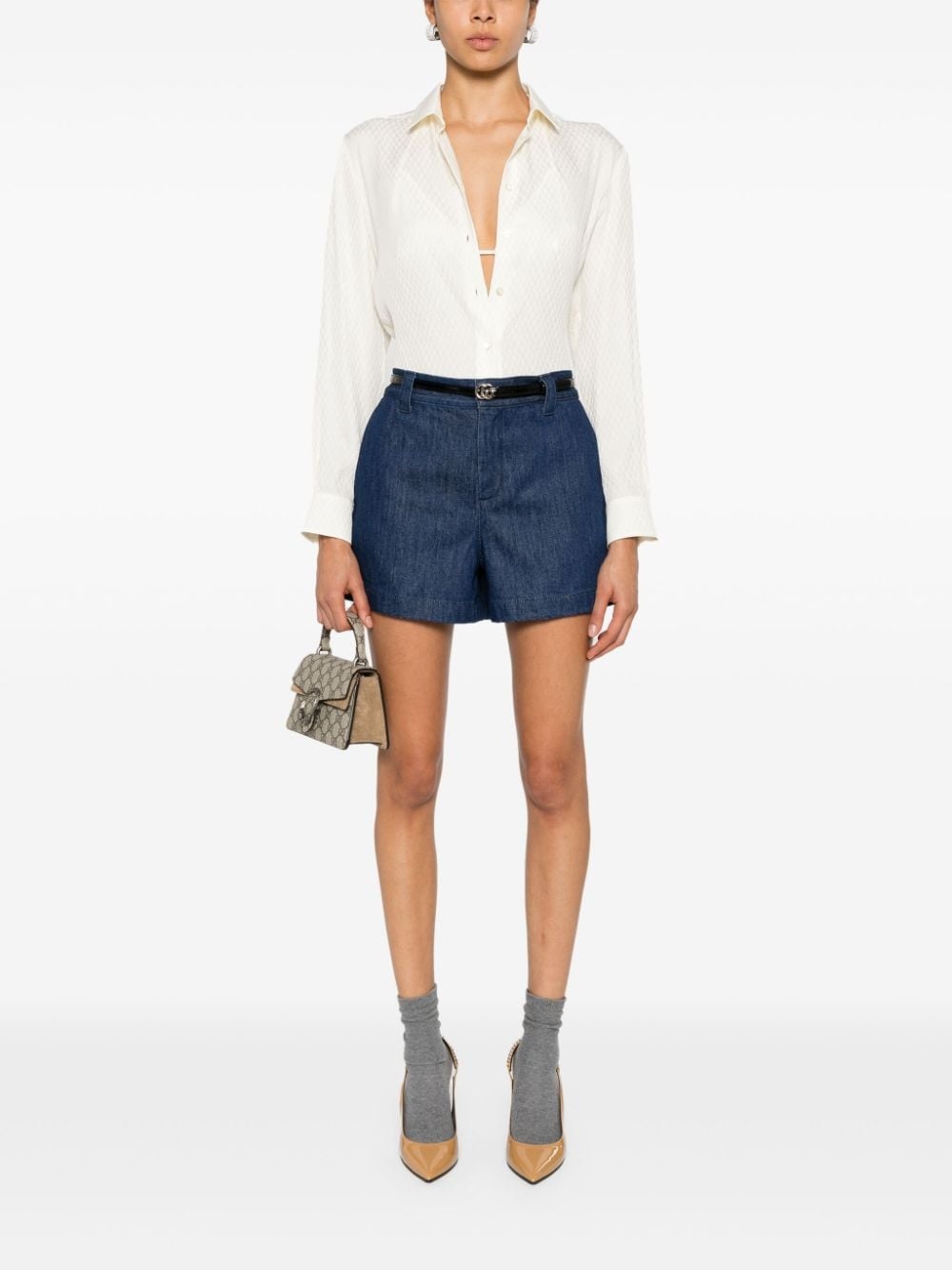 Horsebit-detail denim shorts - 2