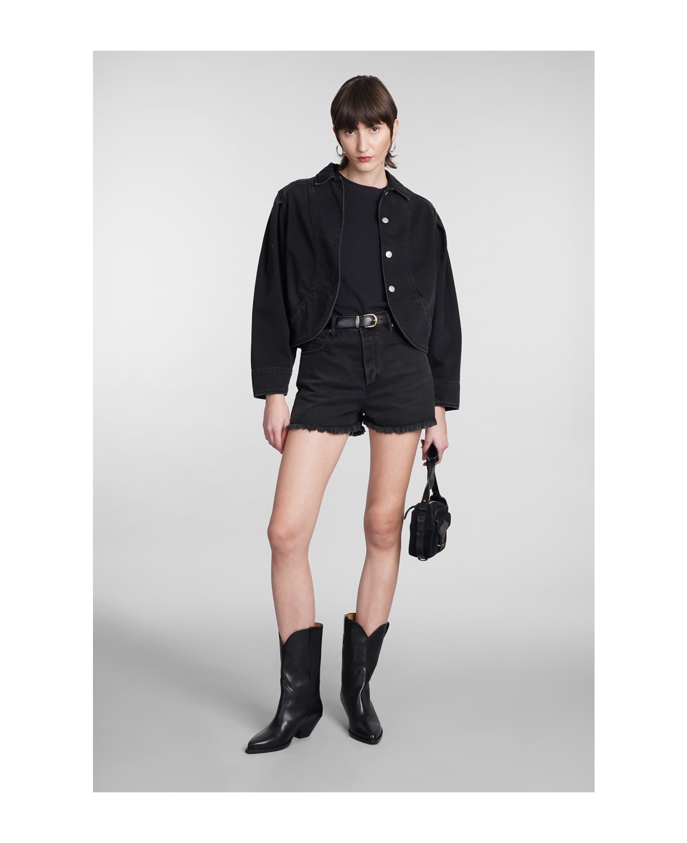 Belt-looped Denim Shorts - 2