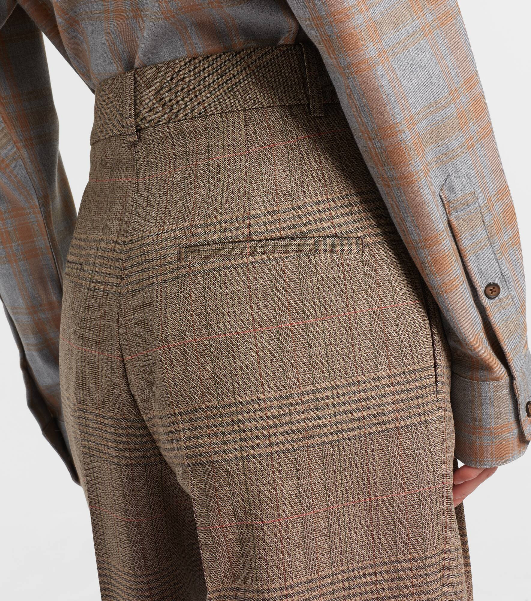 Checked virgin wool straight pants - 6