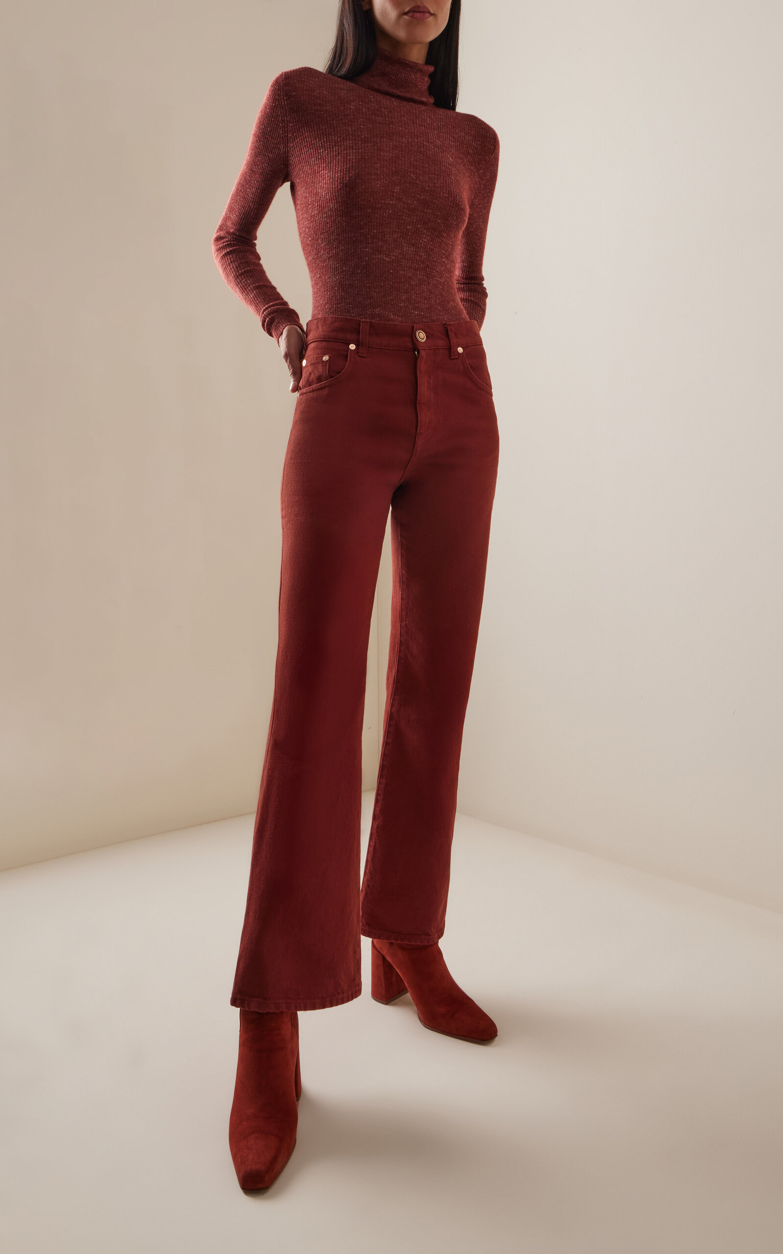 Ezra Cropped Bootcut Jeans burgundy - 2