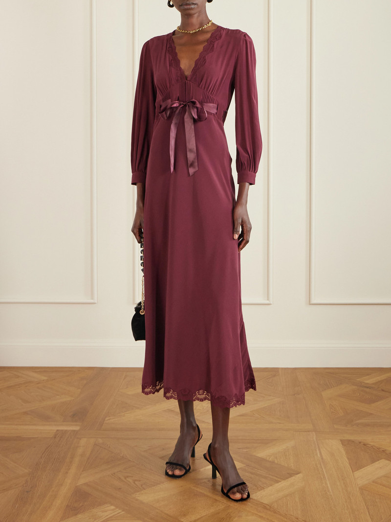 RIXO Adaline Bow-detailed Lace-trimmed Silk Maxi Dress outlook