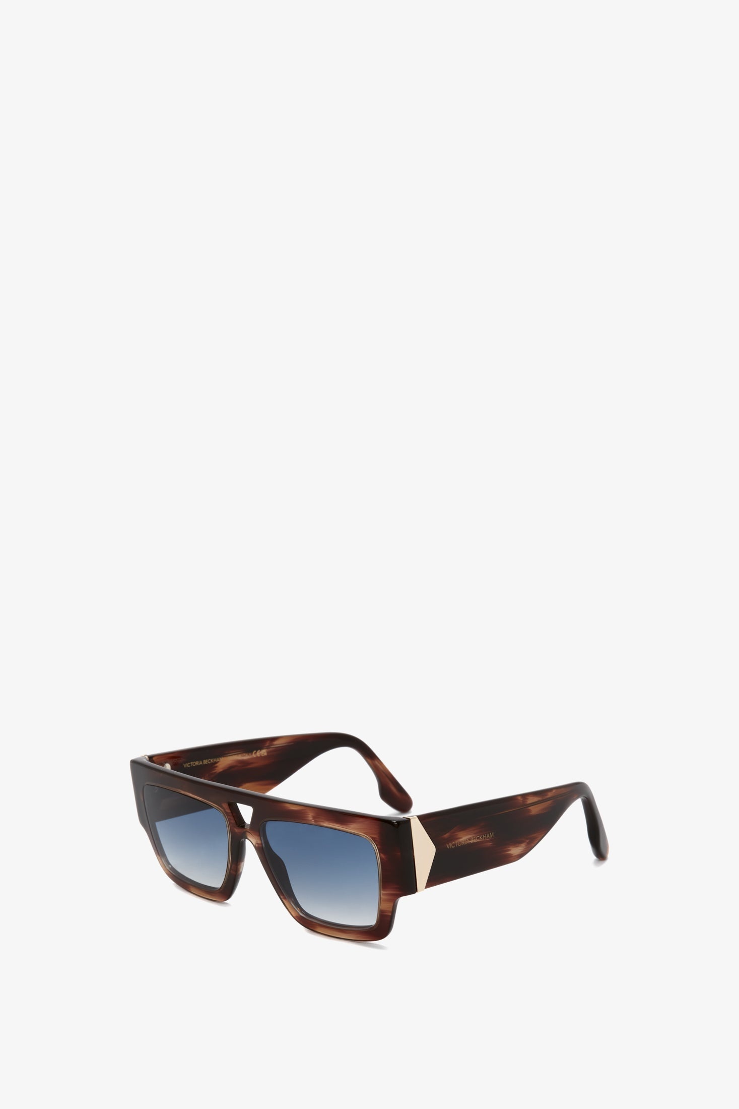 V Plaque Frame Sunglasses In Dark Brown Horn - 2