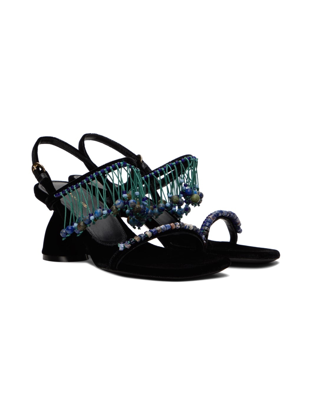 Black Beaded Heeled Sandals - 4