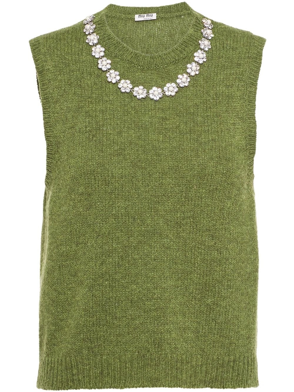 floral crystal trim knitted vest - 1