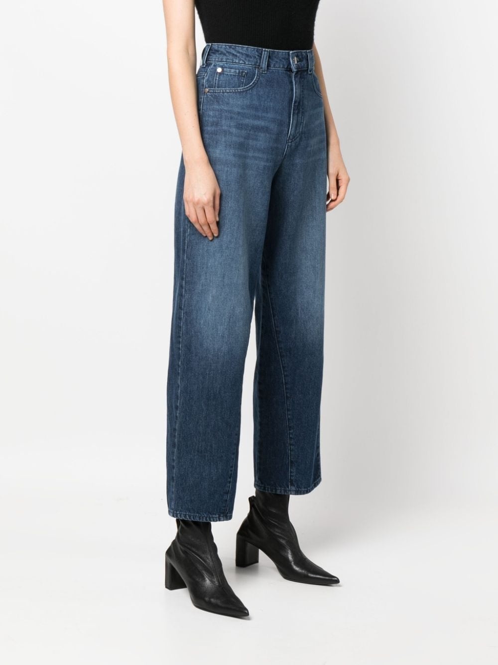 wide-leg cropped denim culottes - 3