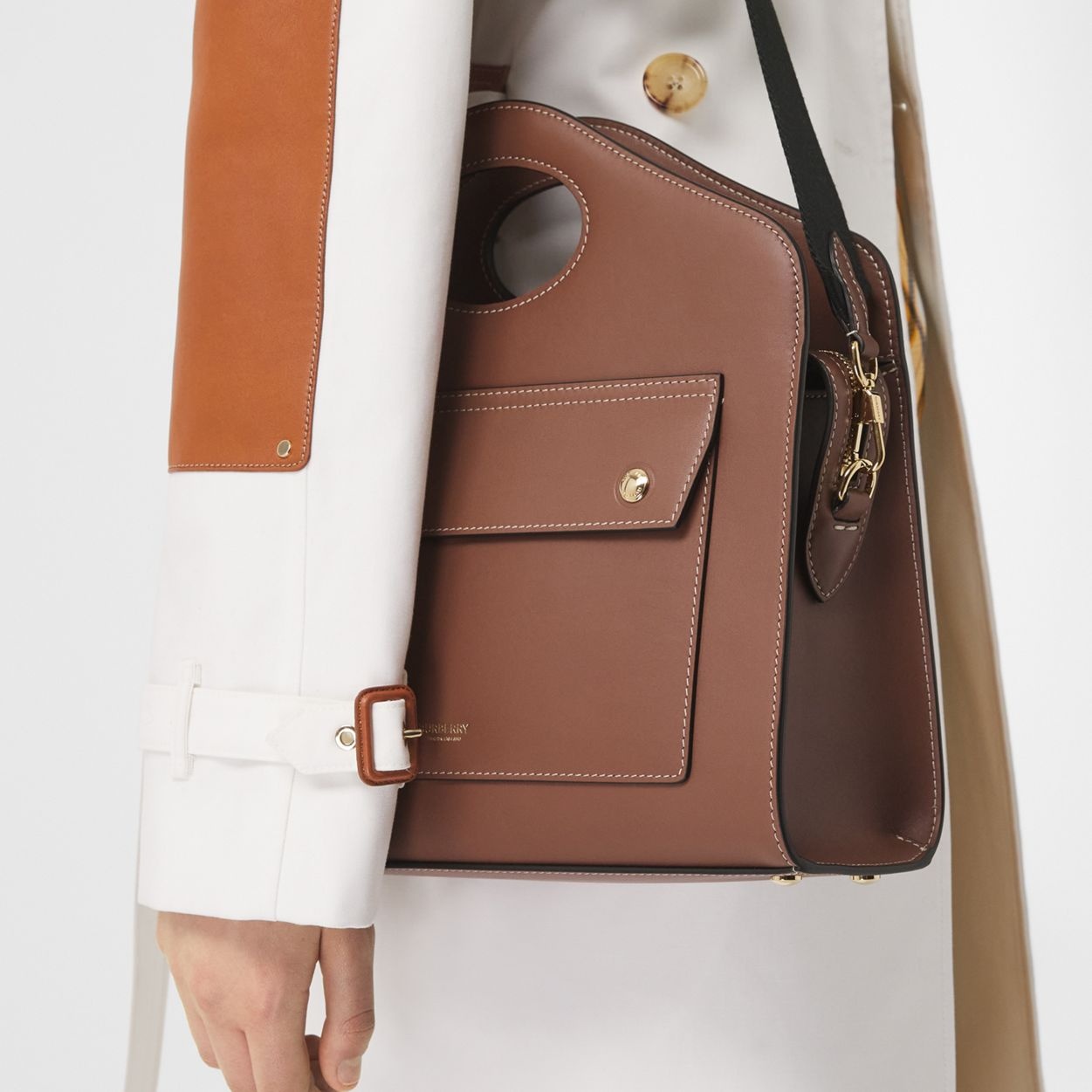 Small Topstitched Leather Pocket Tote 2
