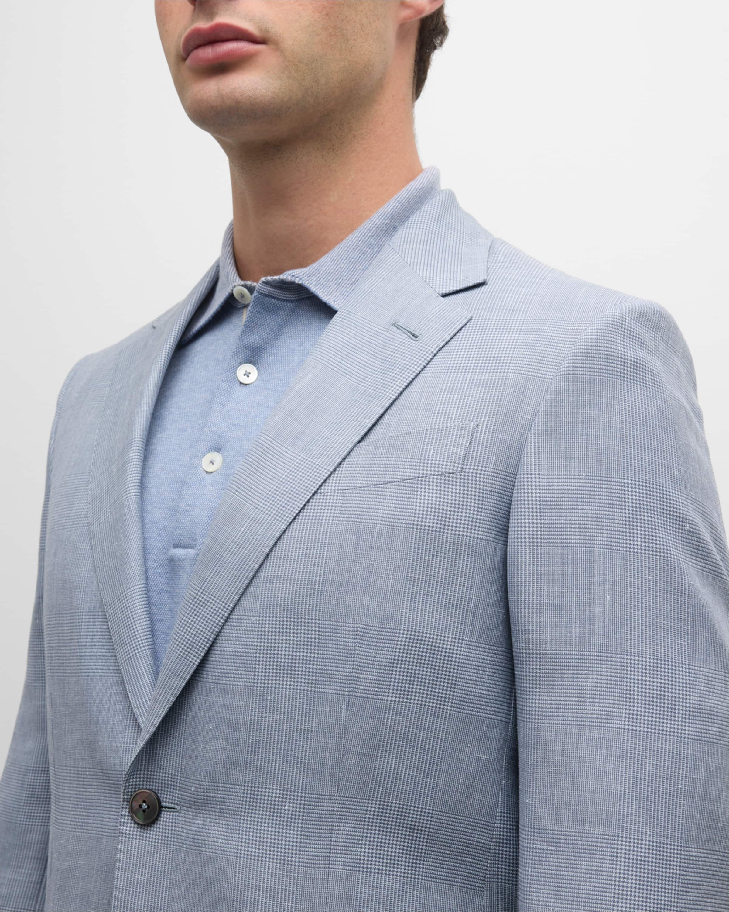 Men's Plaid Crossover Wool Linen Suit - 2