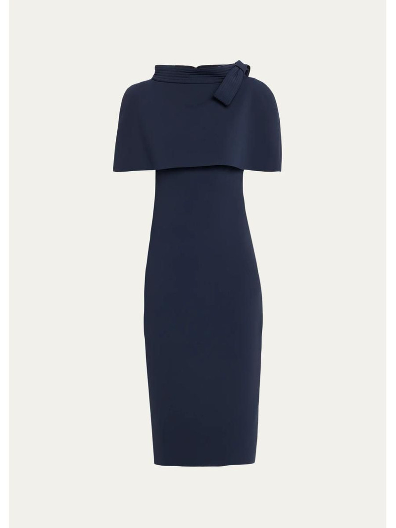 Bodycon Funnel-Neck Capelet Midi Dress 1