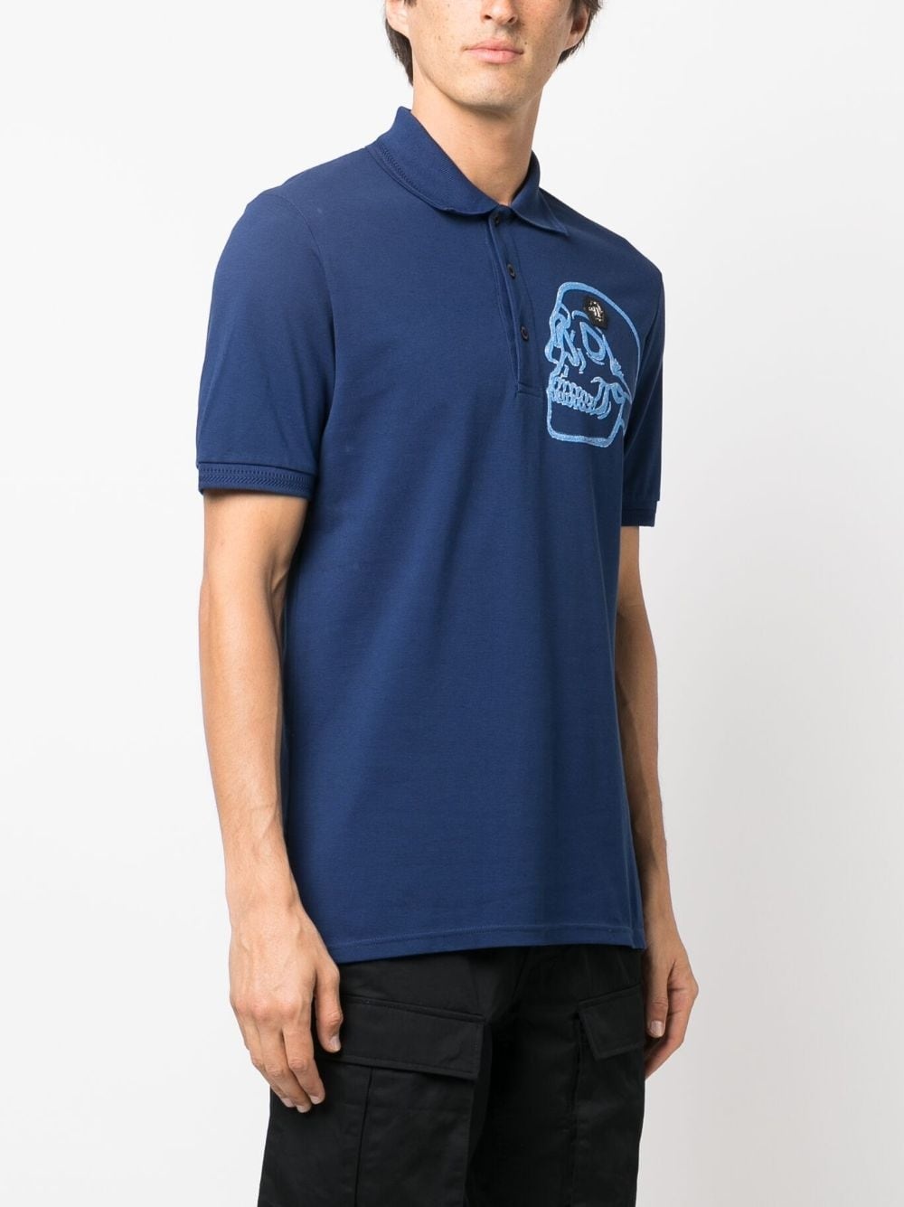 skull-appliqué cotton polo shirt - 3