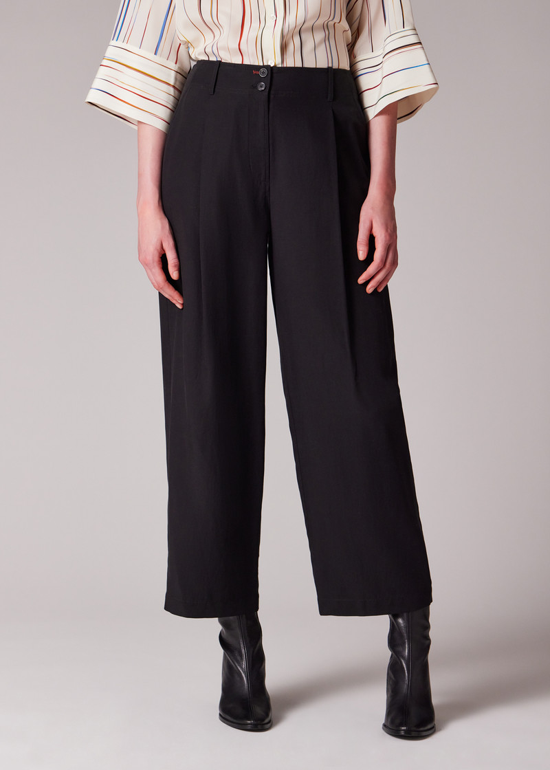 Women's Black Lyocell-Blend Barrel Leg Trousers 6