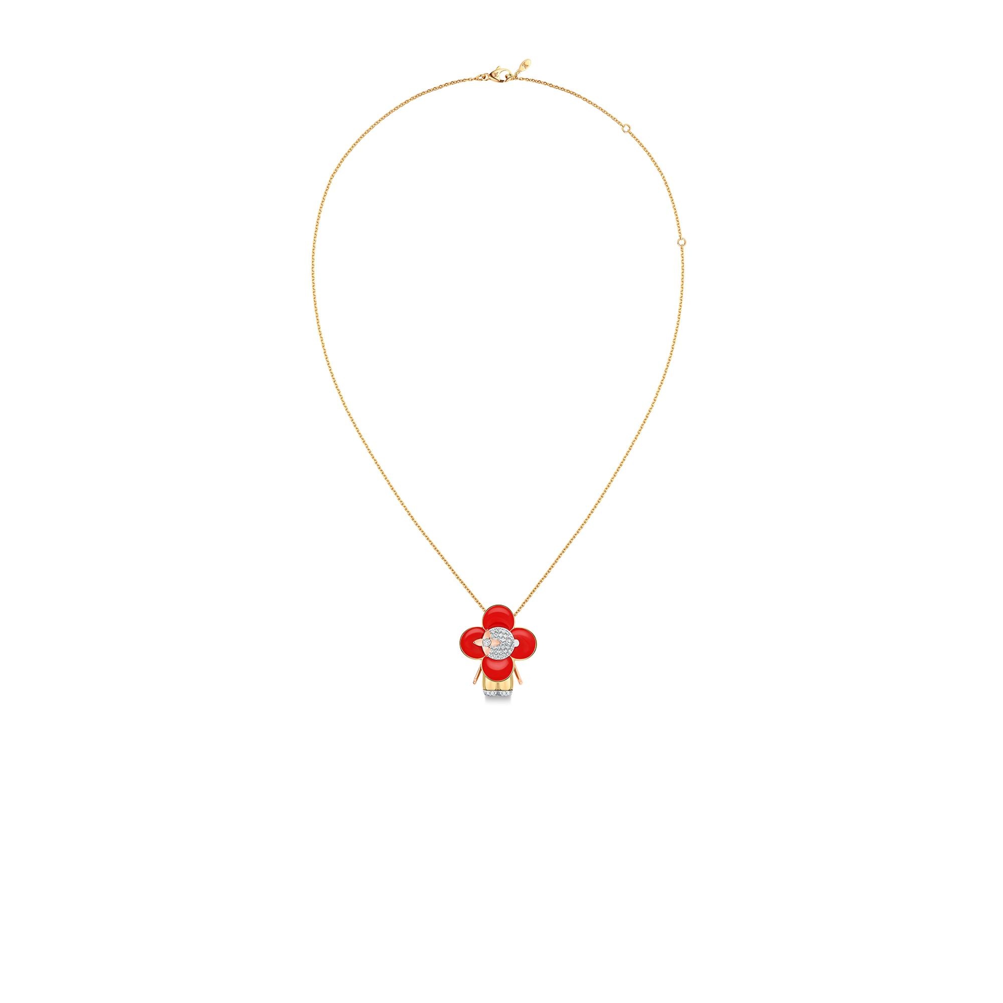 Vivienne pendant, 3 golds, red lacquer & diamonds - 5