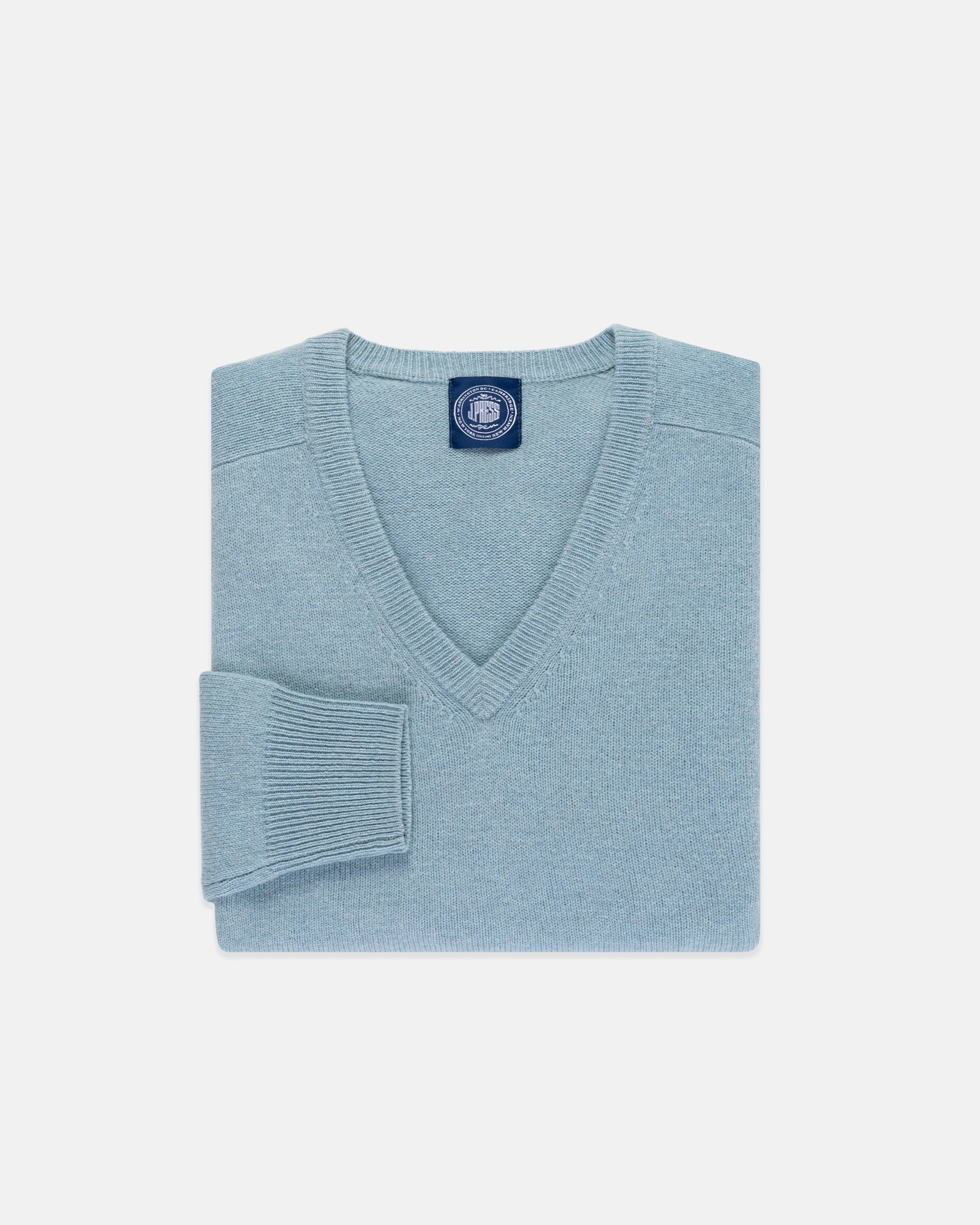 LIGHT BLUE LAMBSWOOL V-NECK SWEATER - 1
