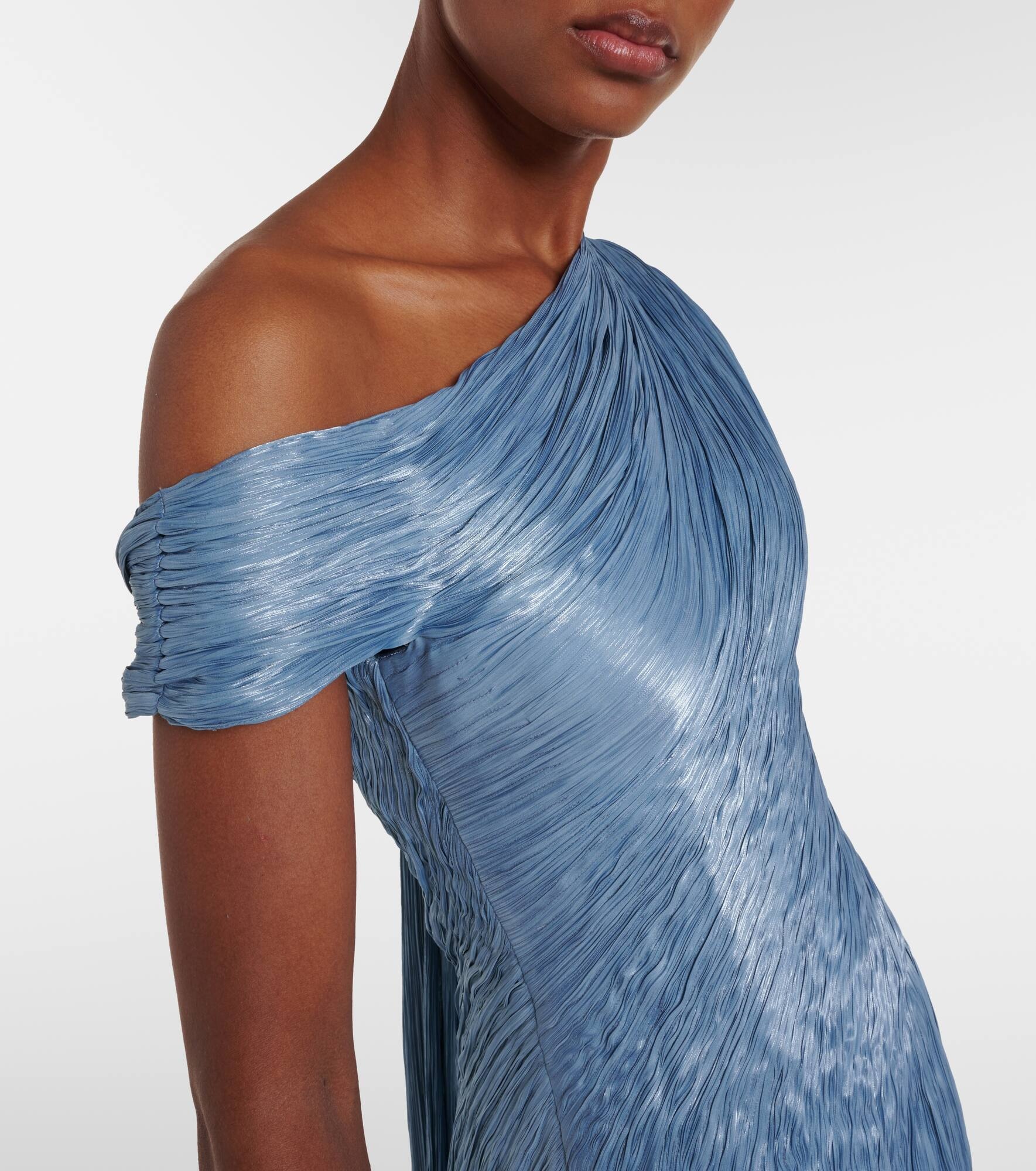 Draped pleated silk chiffon gown - 5