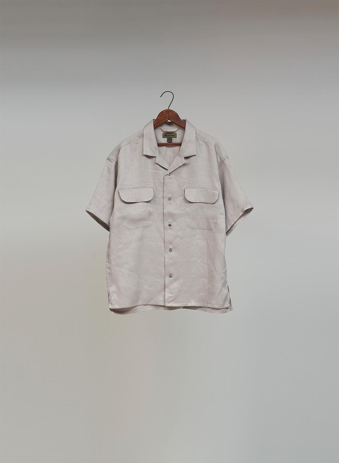 Open Collar Shirt Linen Twill in Grey - 1
