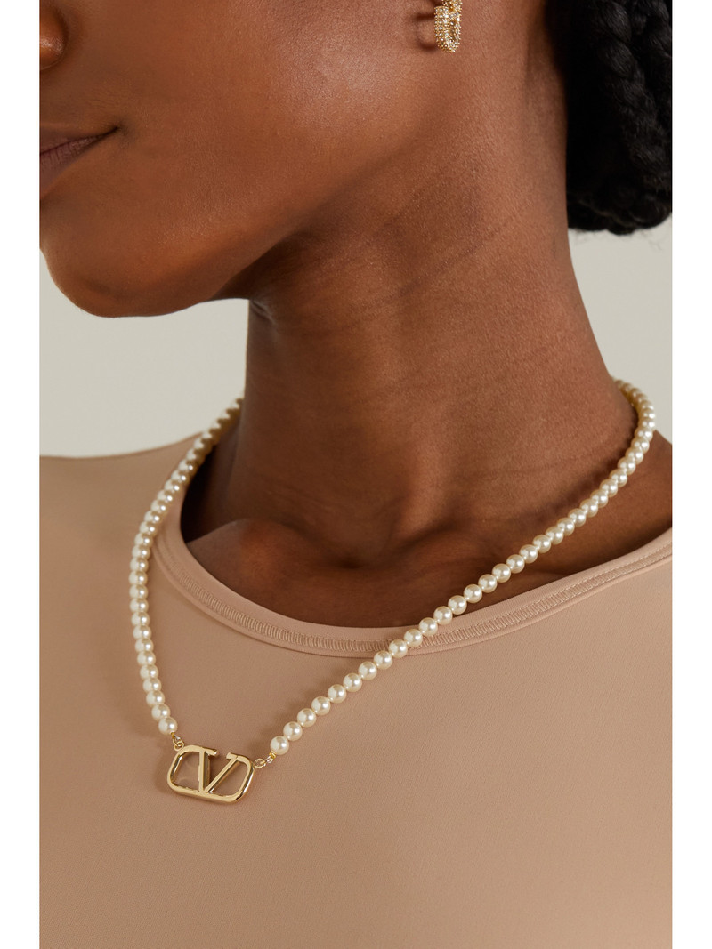 Valentino Vlogo Gold-tone Faux Pearl Necklace outlook