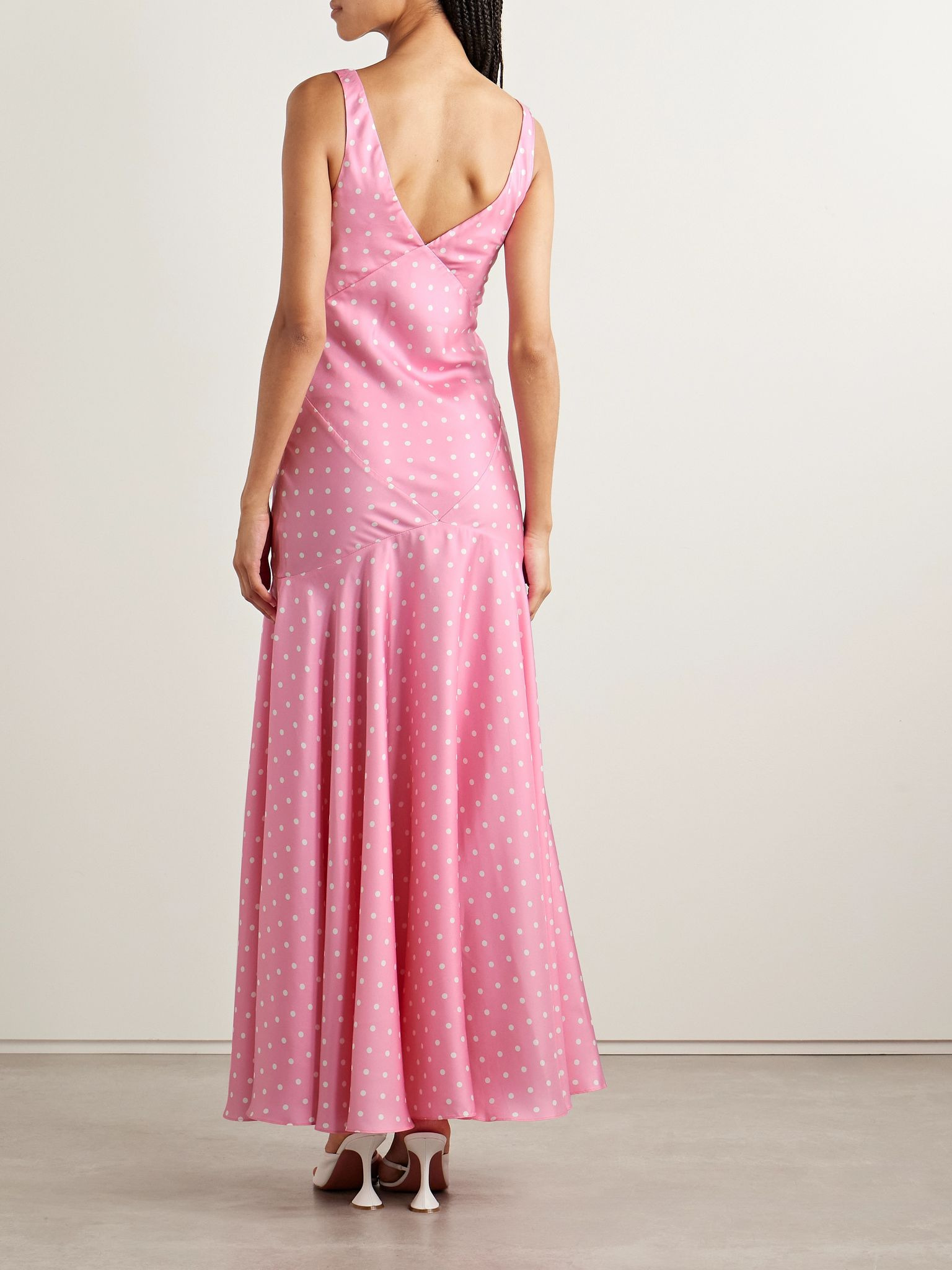 Embellished polka-dot silk-satin twill gown Pink - 3